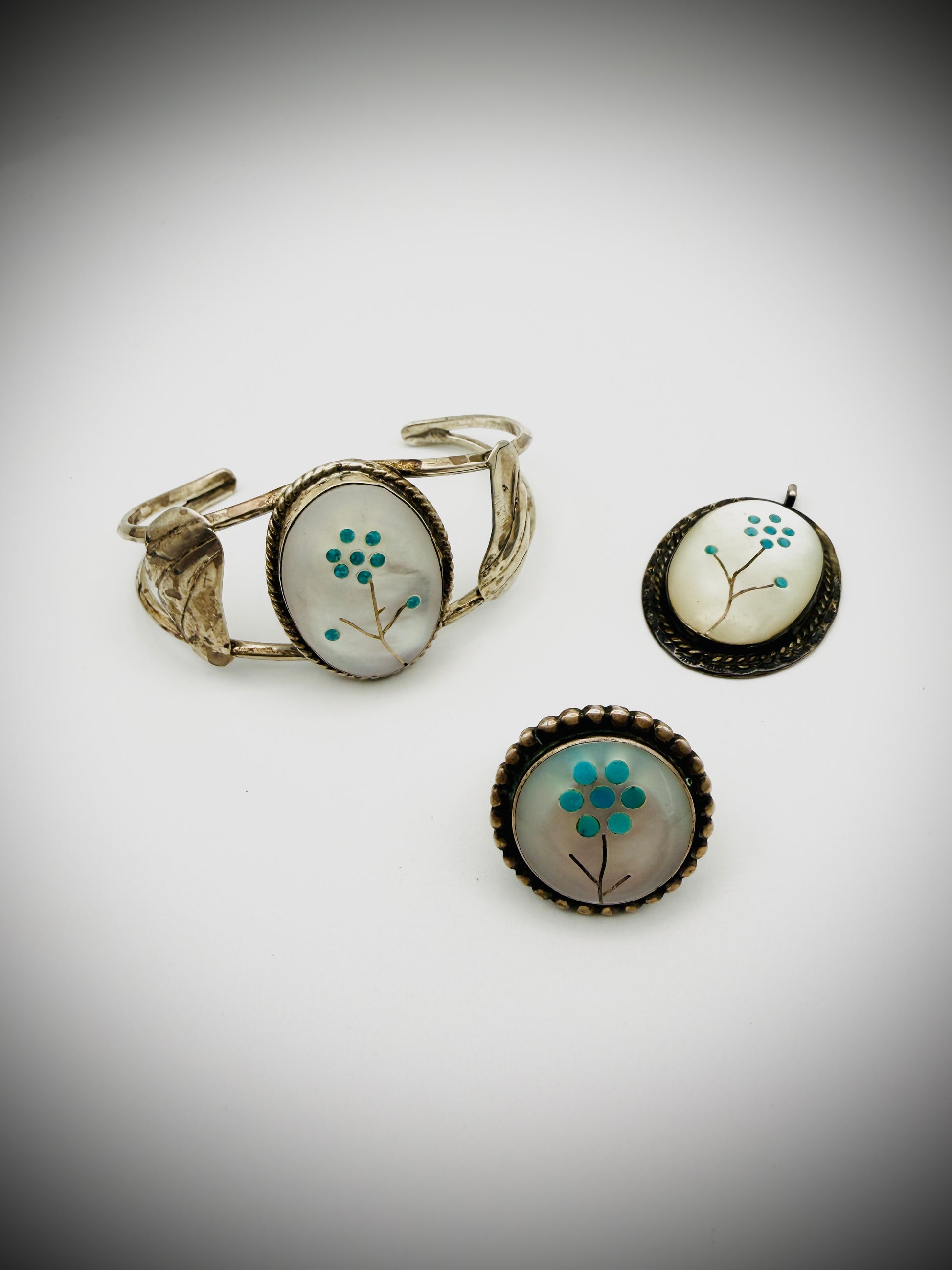 Vintage Sterling Silver (Cuff + Ring + Pendant) Set – Lot of 3