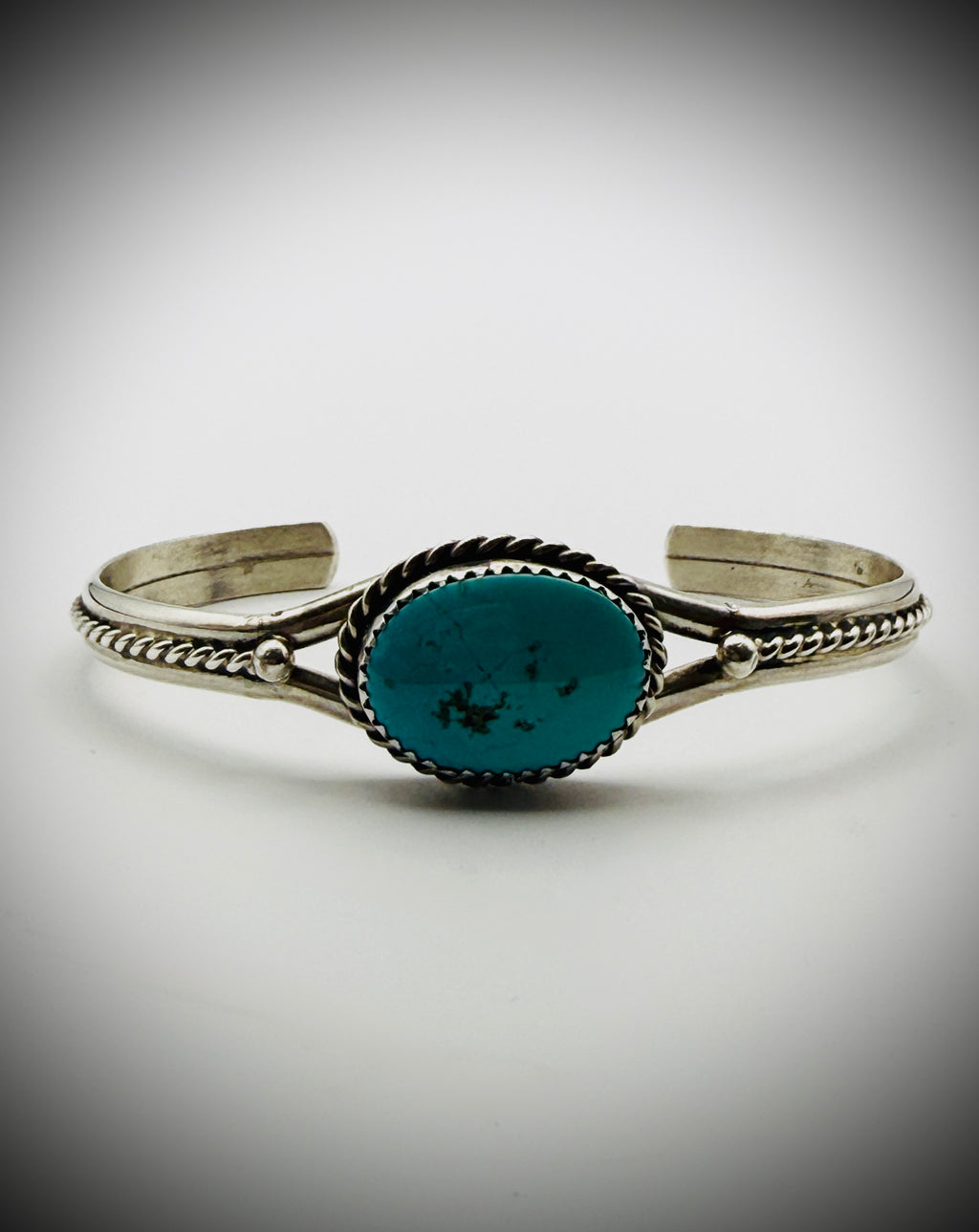 Vintage Sterling Turquoise Split-Shank Cuff, Size 6.25