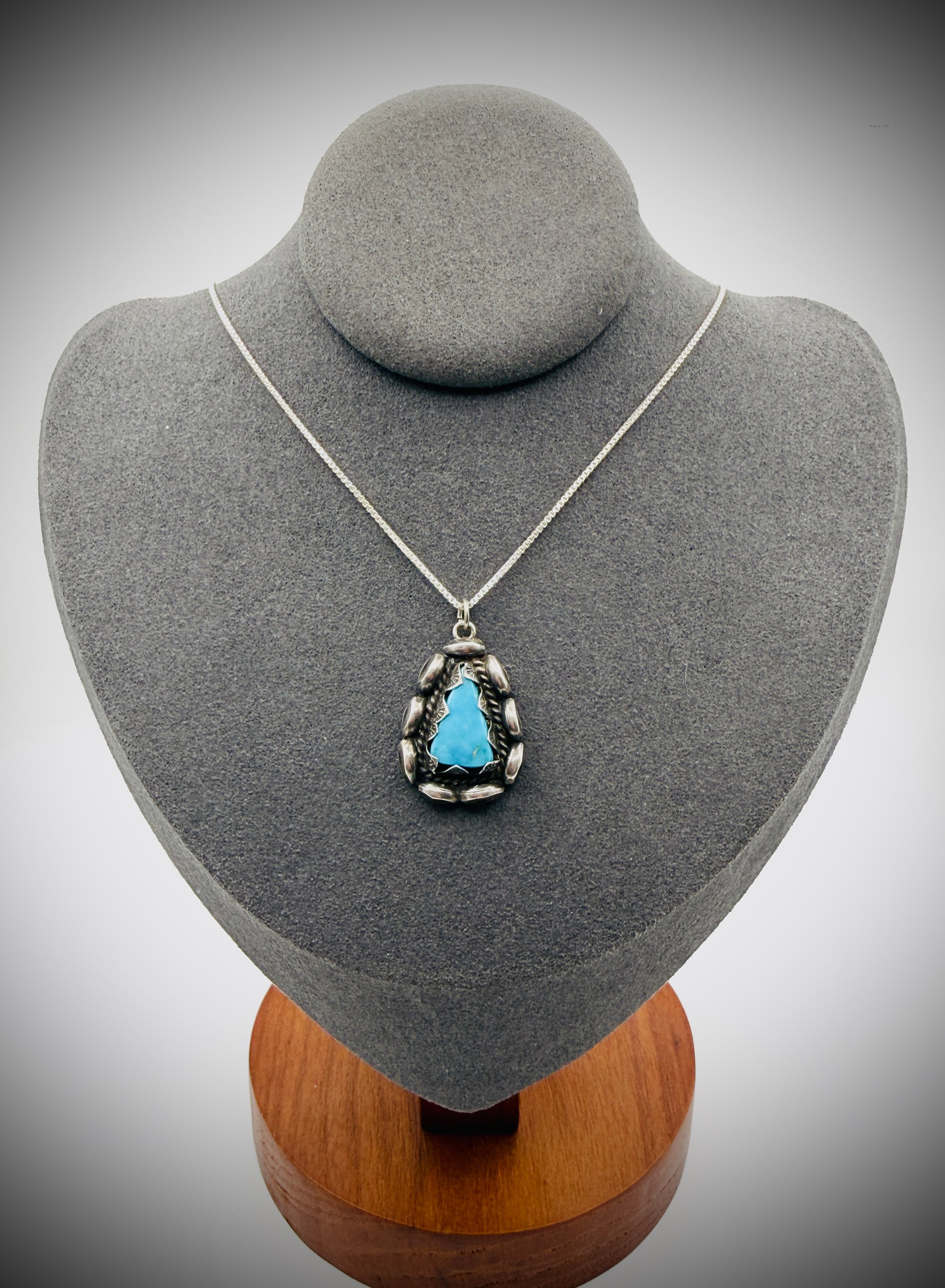 Navajo Sterling Silver “R Platero” Turquoise Pendant – 1″ × ¾″, 4 g