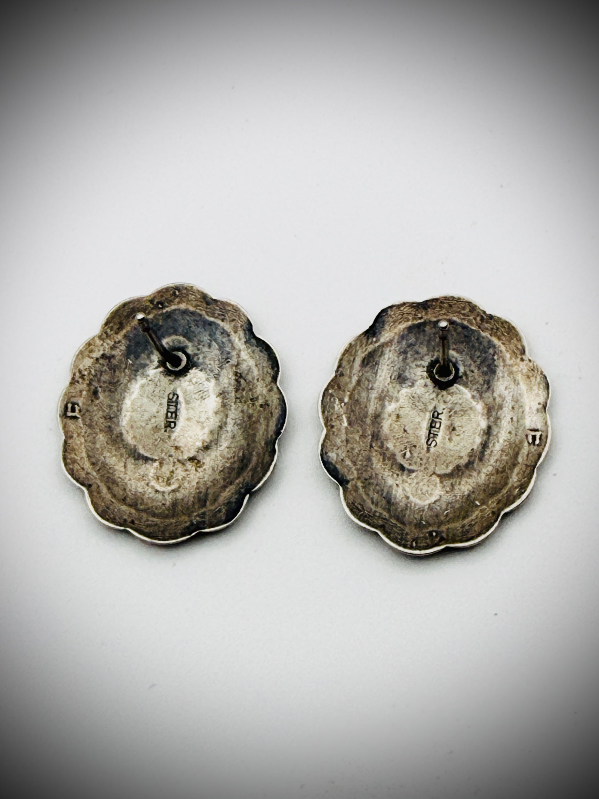 Vintage Sterling Concho Stud Earrings (Signed "F") – .75″, 2g