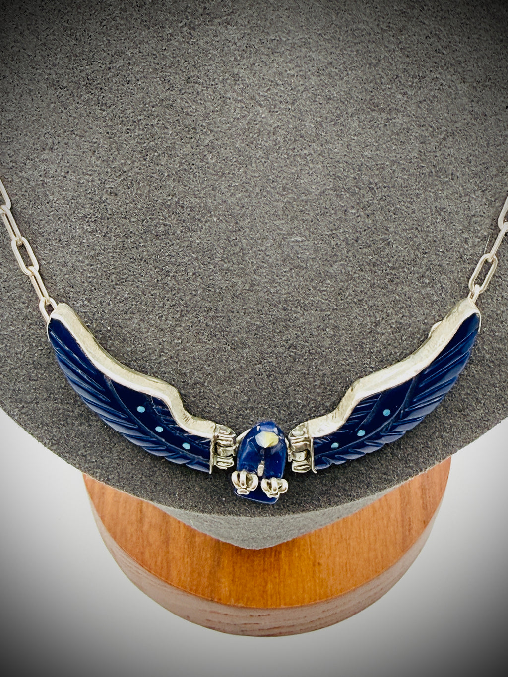 Vintage Sterling Articulated Eagle Necklace — Artist-Stamped “F. TOM”