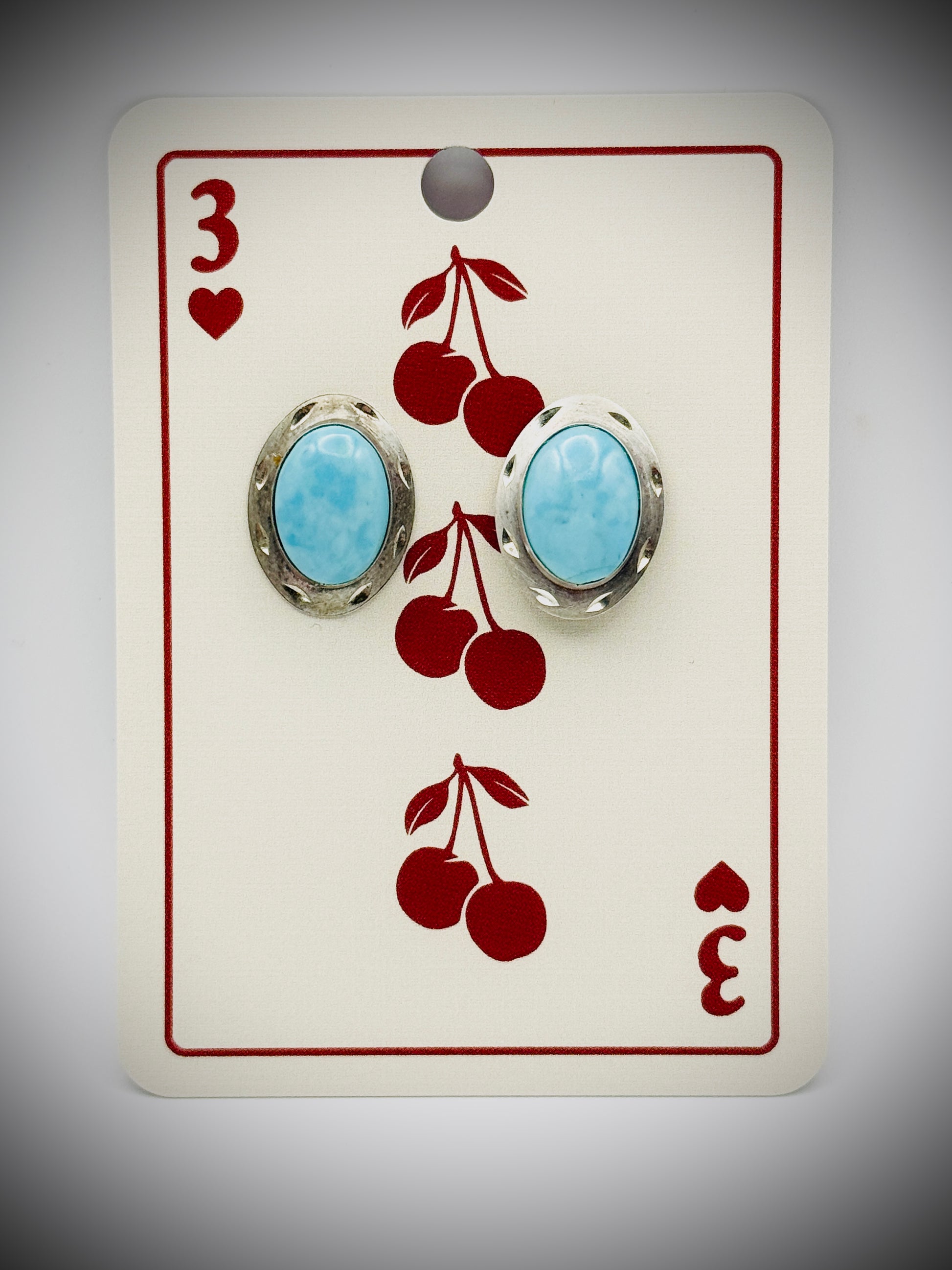 Sterling Silver Blue Stone Oval Stud Earrings – Vintage