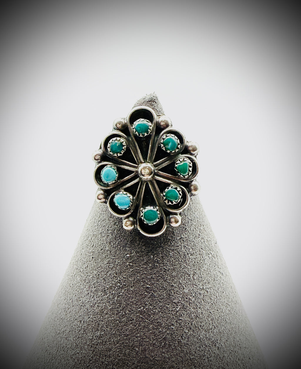 Vintage R. Dishta Zuni Turquoise Snake Eye Ring Sz 8.25