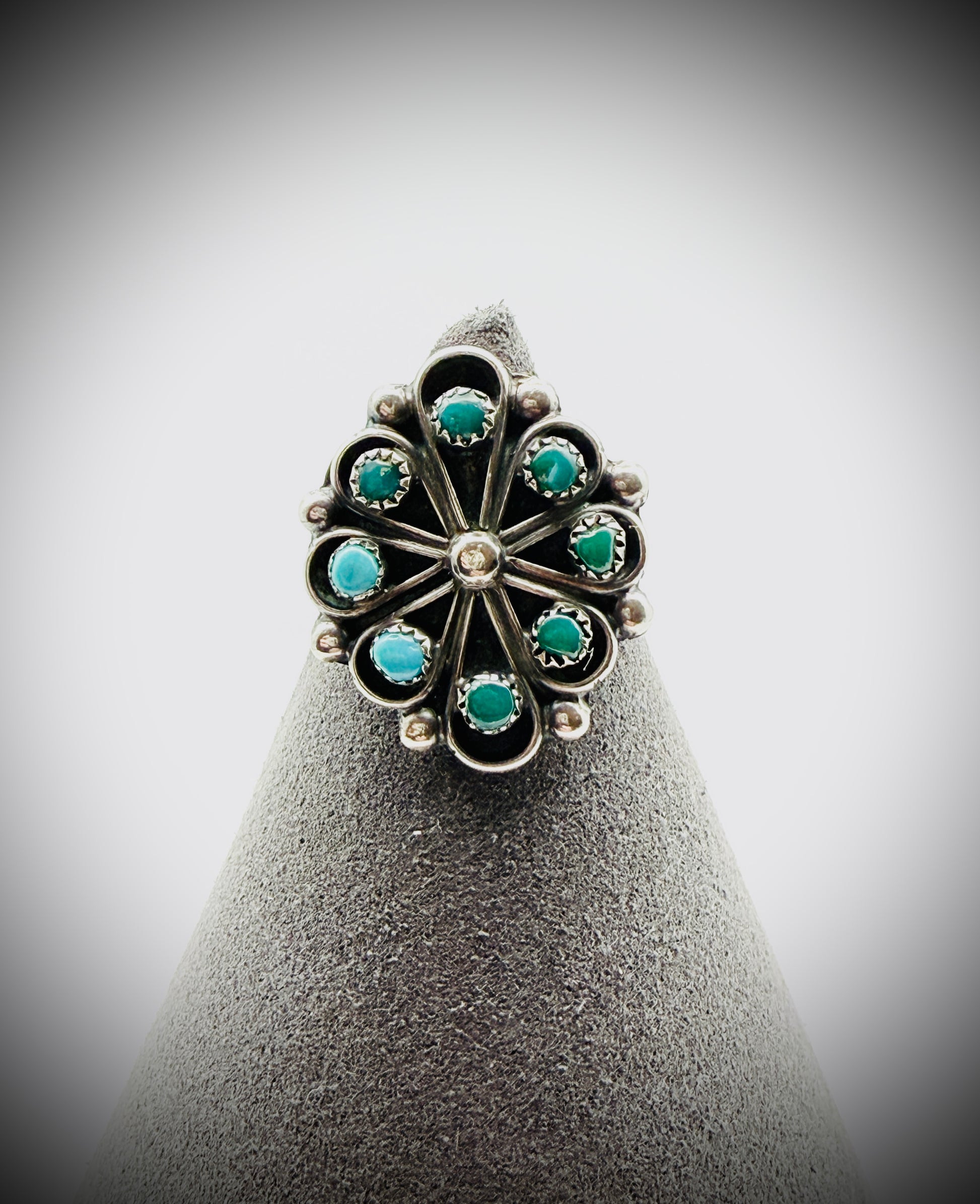 Vintage R. Dishta Zuni Turquoise Snake Eye Ring Sz 8.25