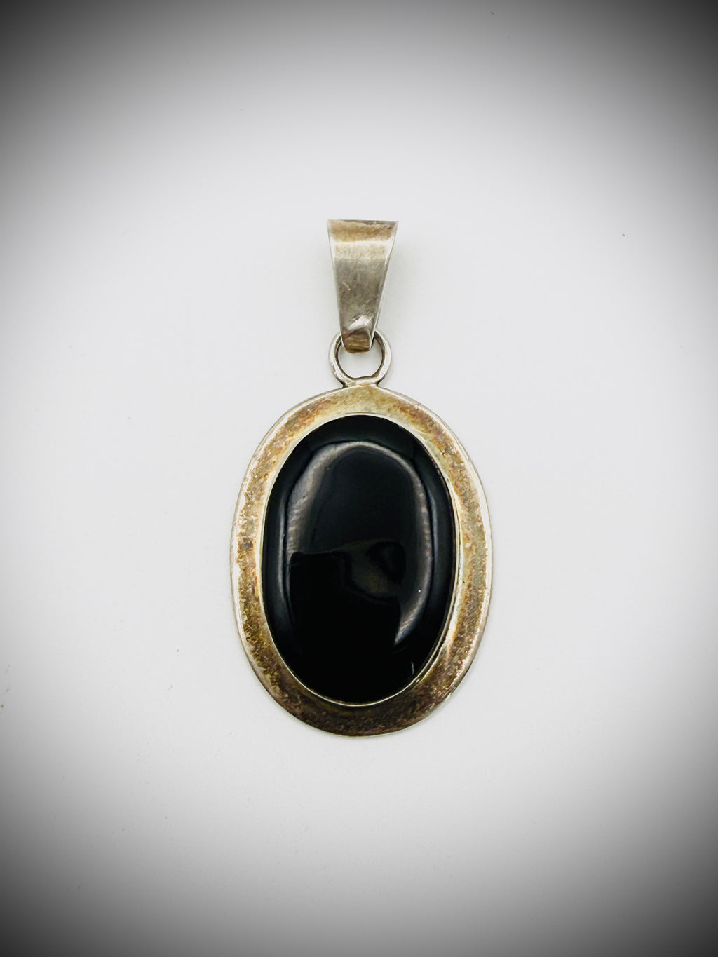 Taxco Mexico Sterling Black Onyx Pendant 2"
