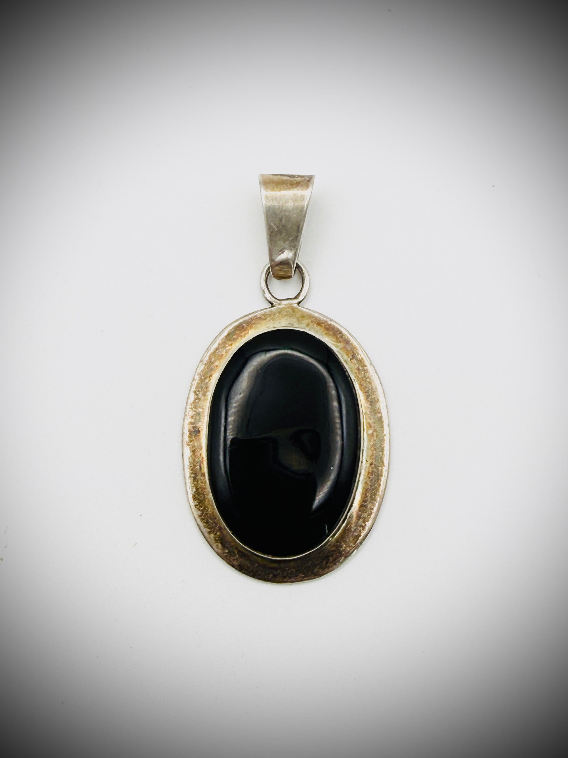 Taxco Mexico Sterling Black Onyx Pendant 2"