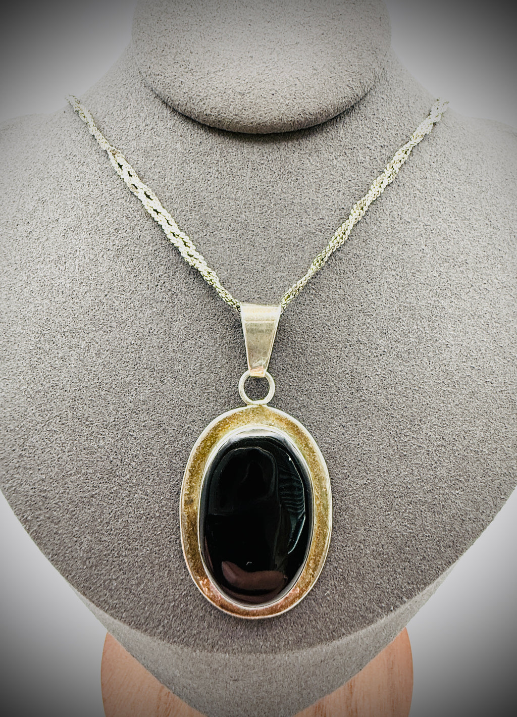 Taxco Mexico Sterling Black Onyx Pendant 2"