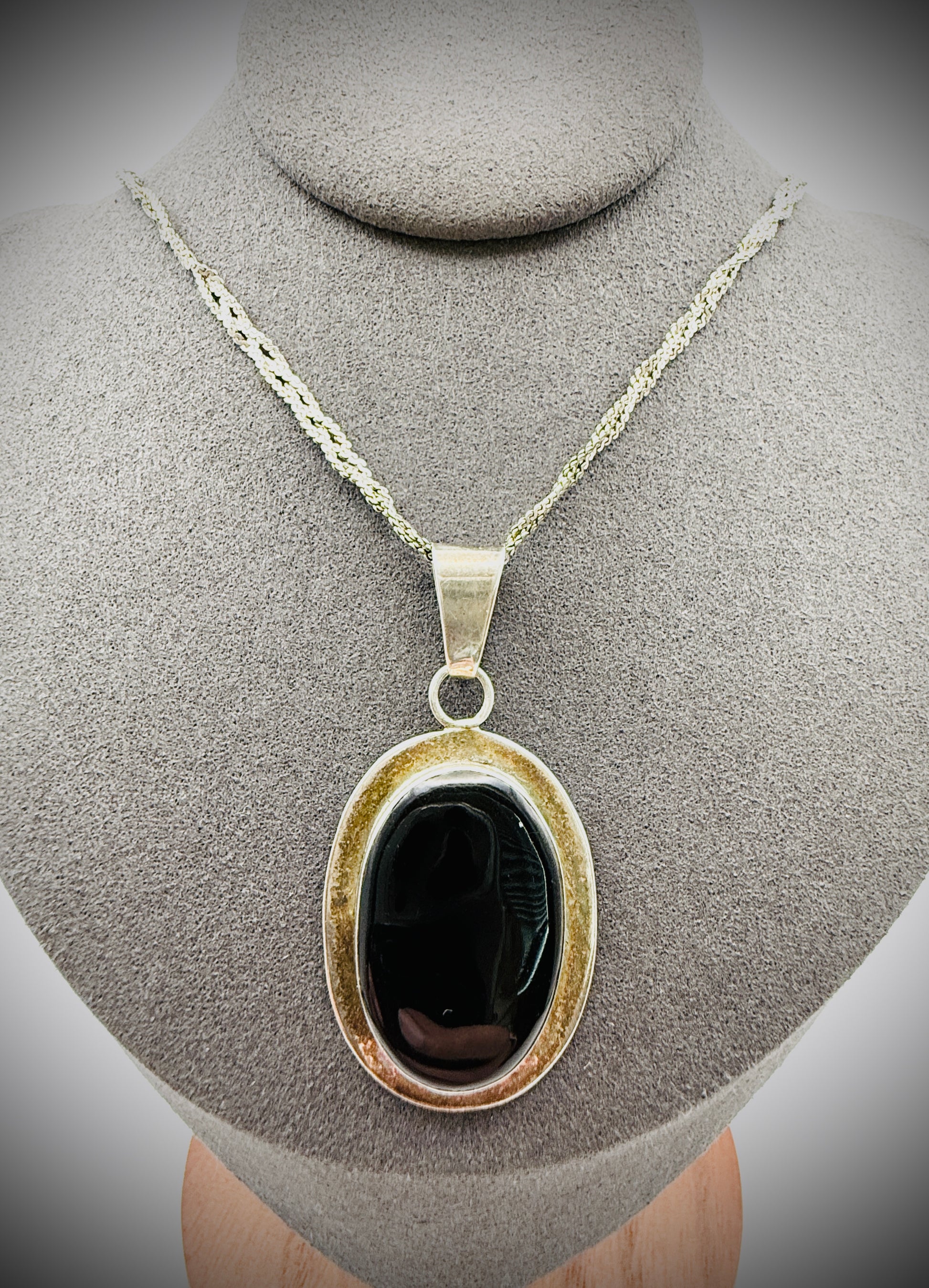 Taxco Mexico Sterling Black Onyx Pendant 2"