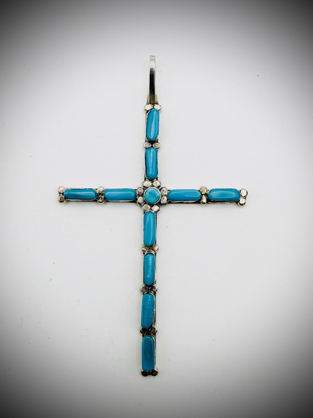 Sterling Turquoise Cross Pendant 2.5"