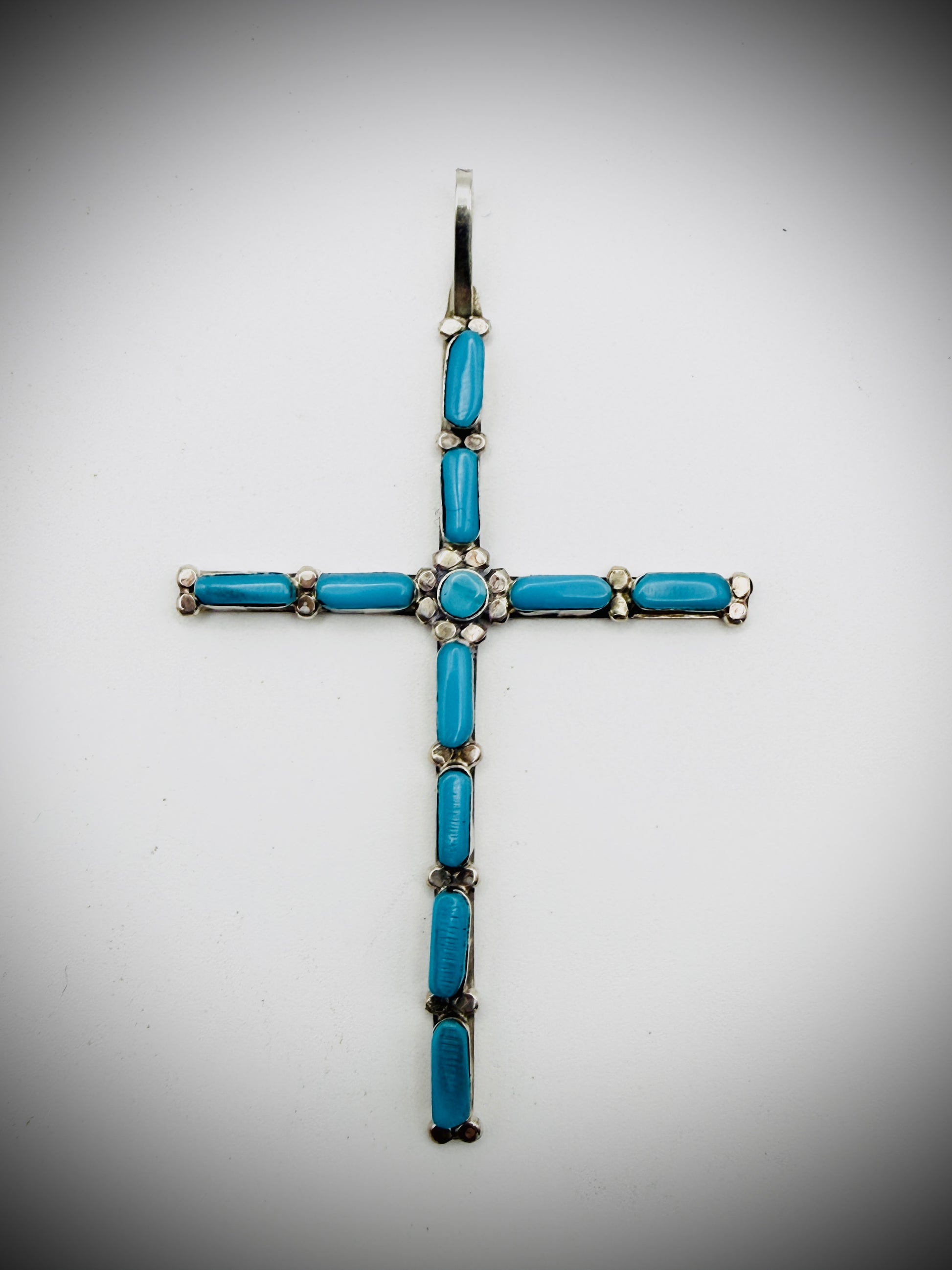 Sterling Turquoise Cross Pendant 2.5"