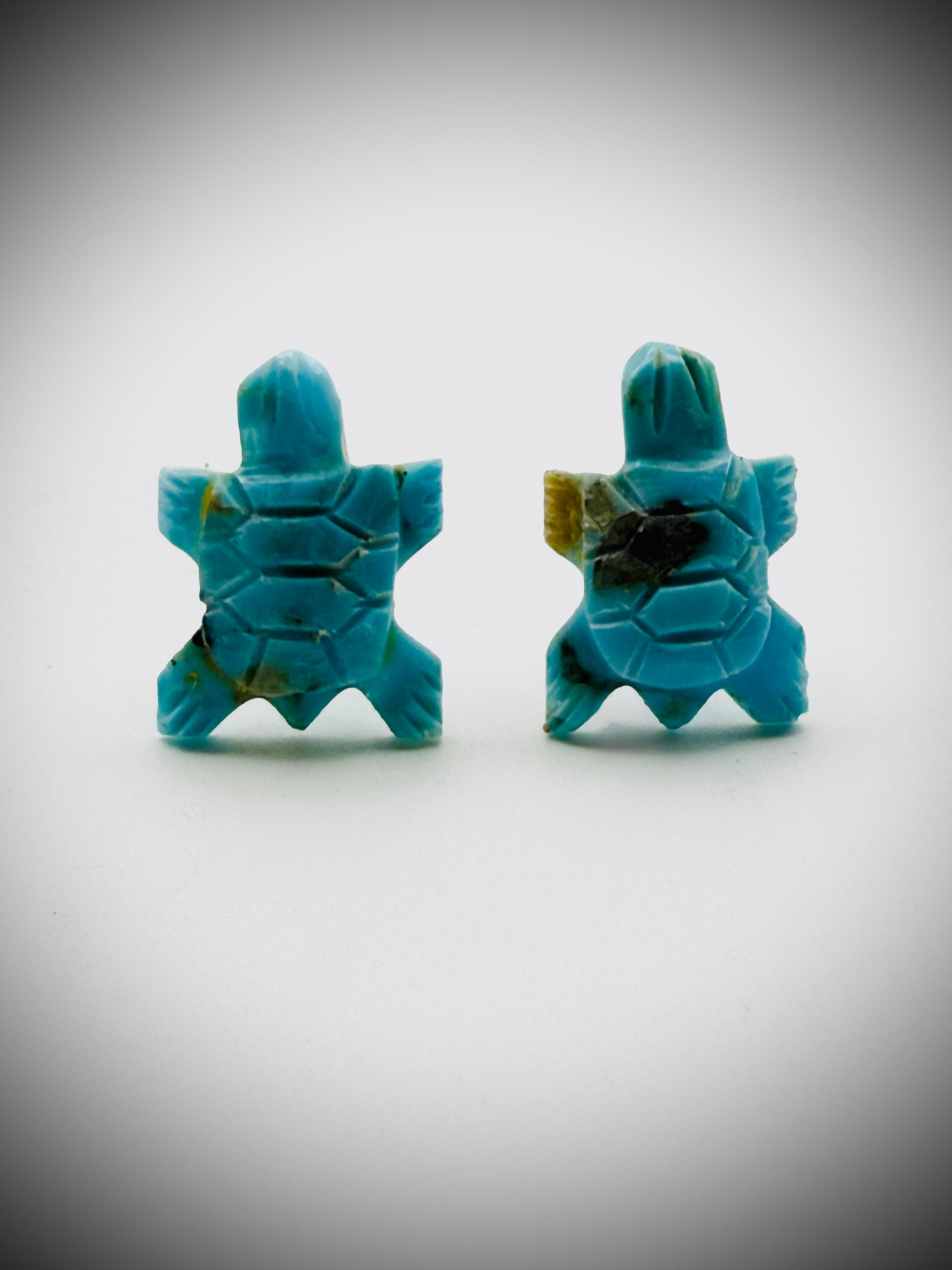 Carved Turquoise Turtle Stud Earrings .5"