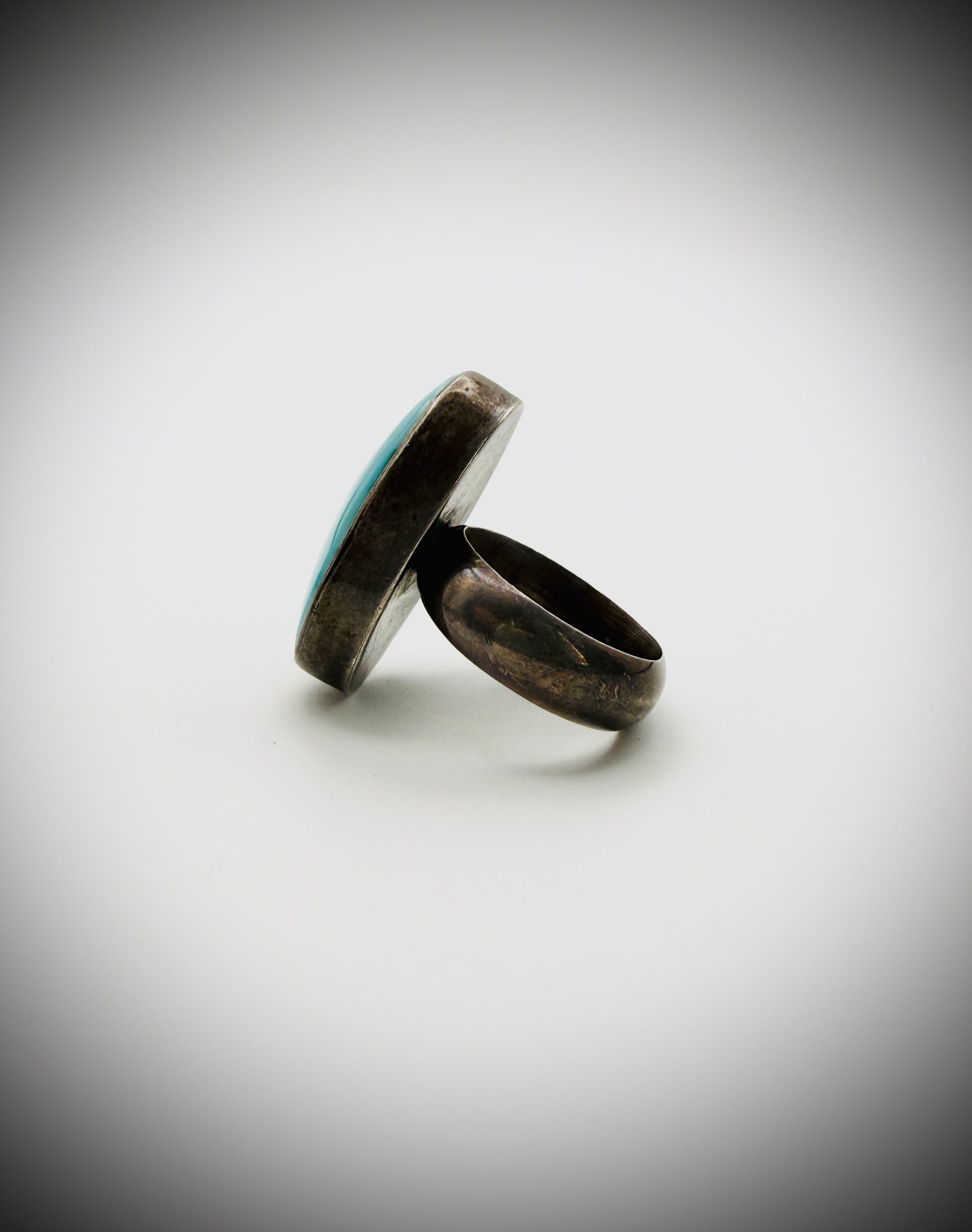 Heavy Patina Sterling Turquoise Ring Size 6.25 – FF Signed