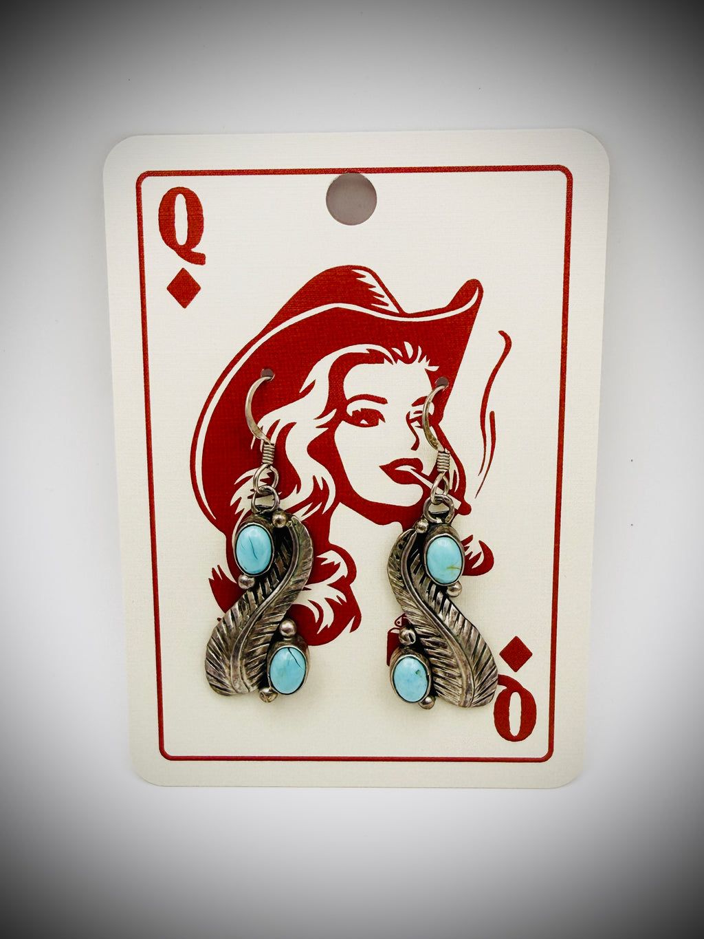 Native Sterling Turquoise Feather Dangle Earrings 1.75"