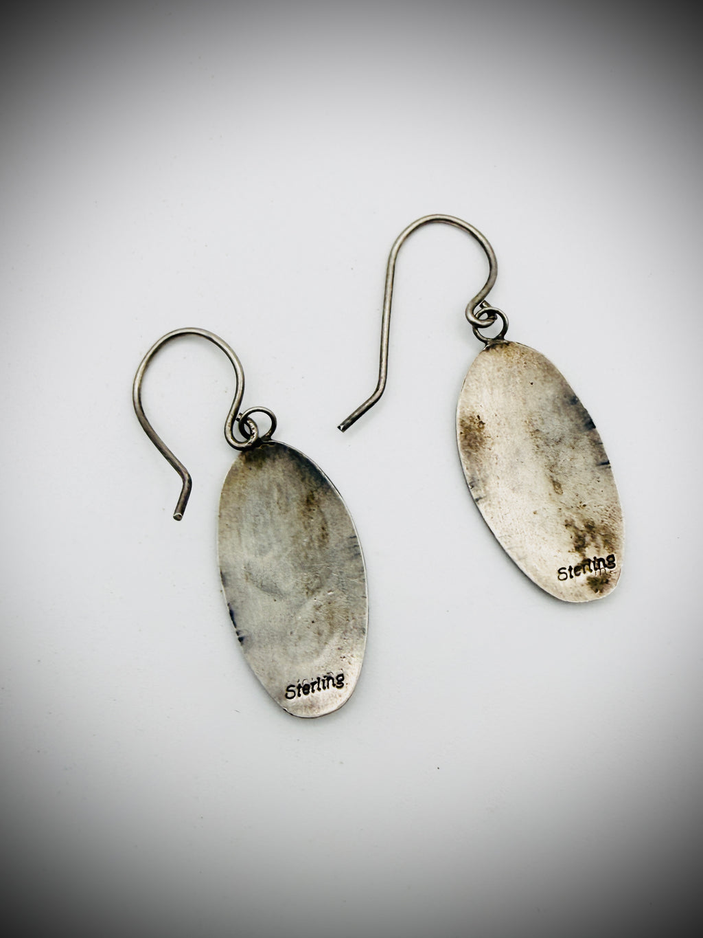 Vintage Hopi Sterling Silver Overlay Bear Paw Dangle Earrings