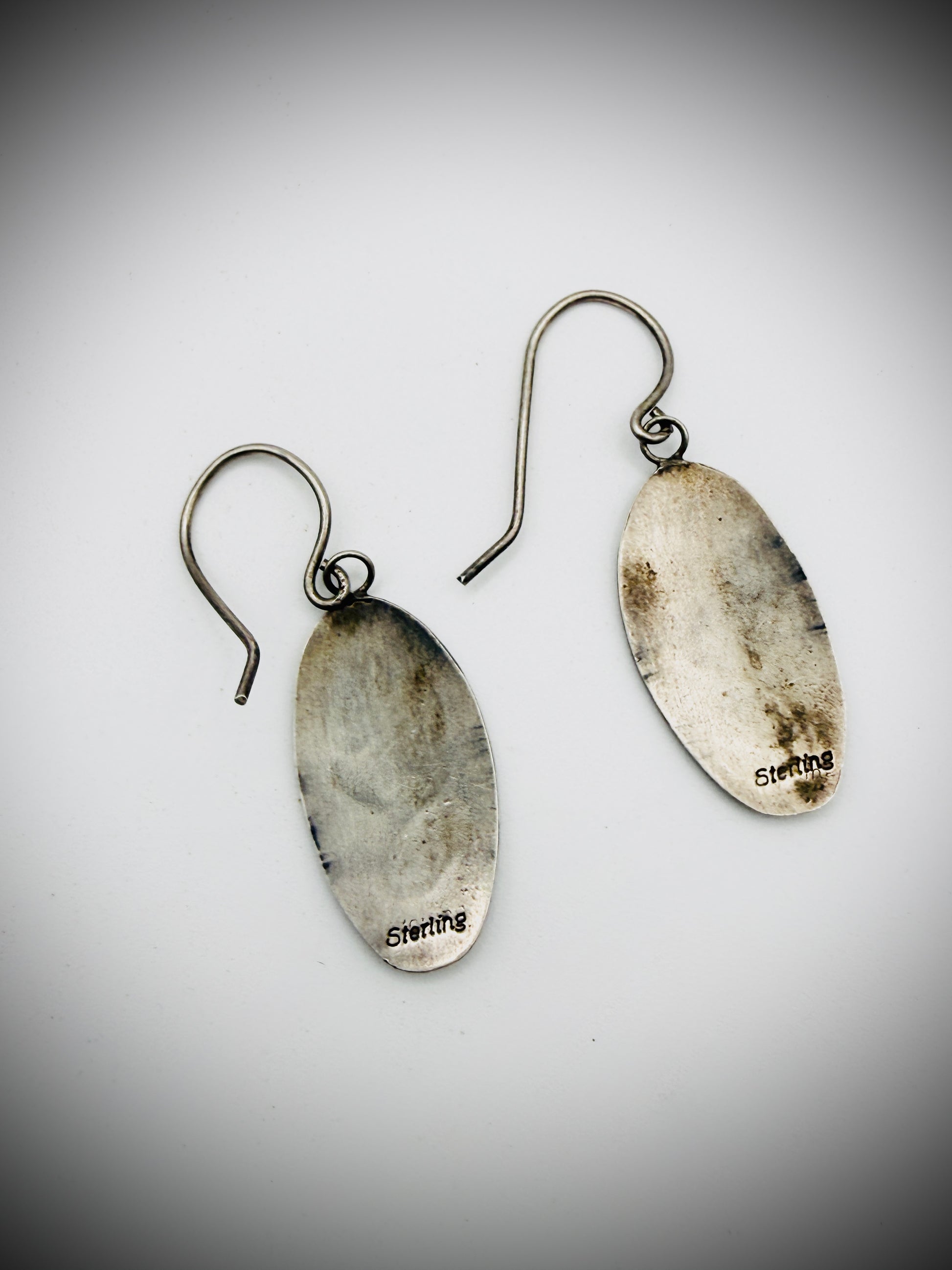 Vintage Hopi Sterling Silver Overlay Bear Paw Dangle Earrings