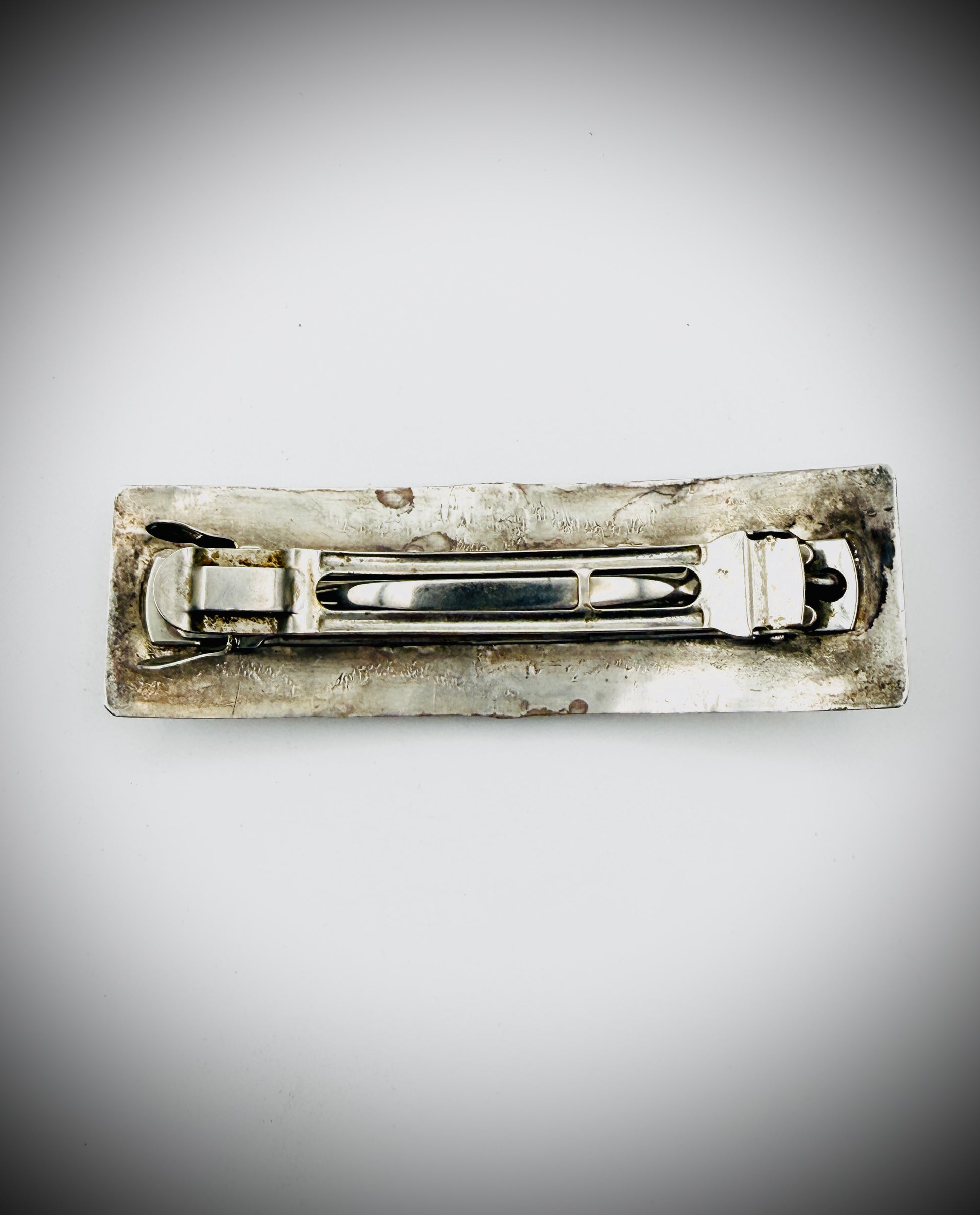 Vintage Sterling Silver Turquoise 3-Stone Barrette Hair Clip