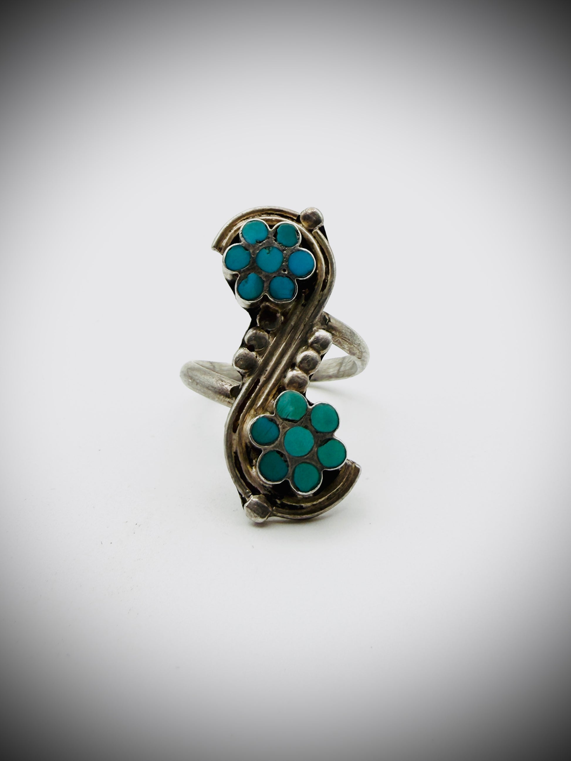 Sterling Silver Turquoise Double Flower Ring Size 9.5