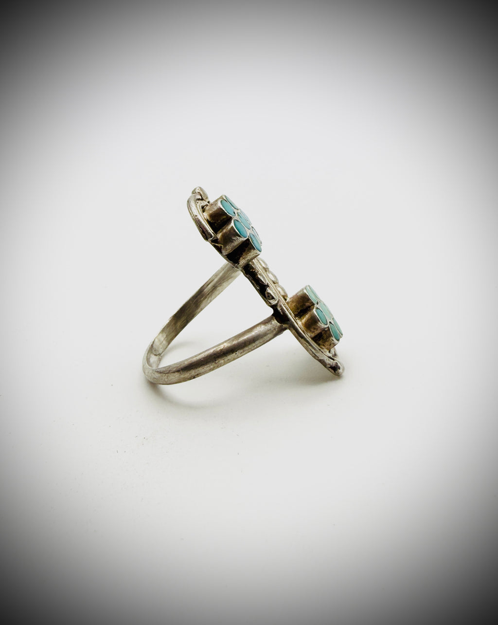 Sterling Silver Turquoise Double Flower Ring Size 9.5