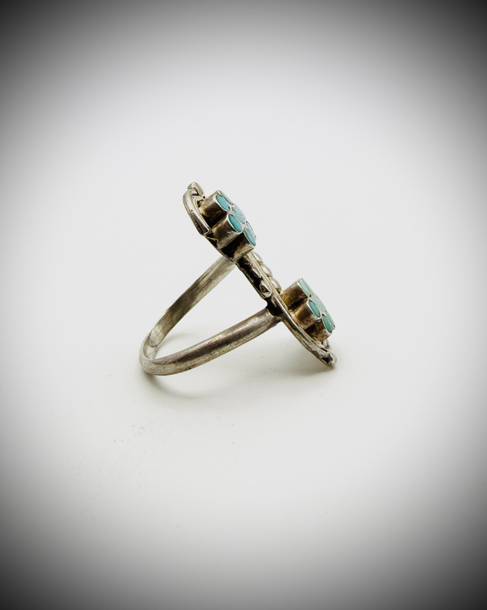 Sterling Silver Turquoise Double Flower Ring Size 9.5