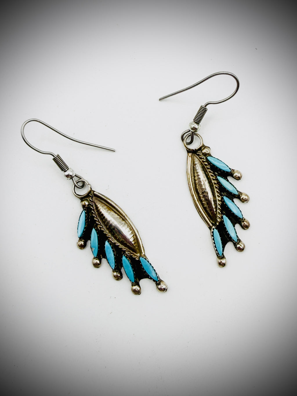 Vintage Needlepoint Turquoise Dangle Earrings | Sterling Silver