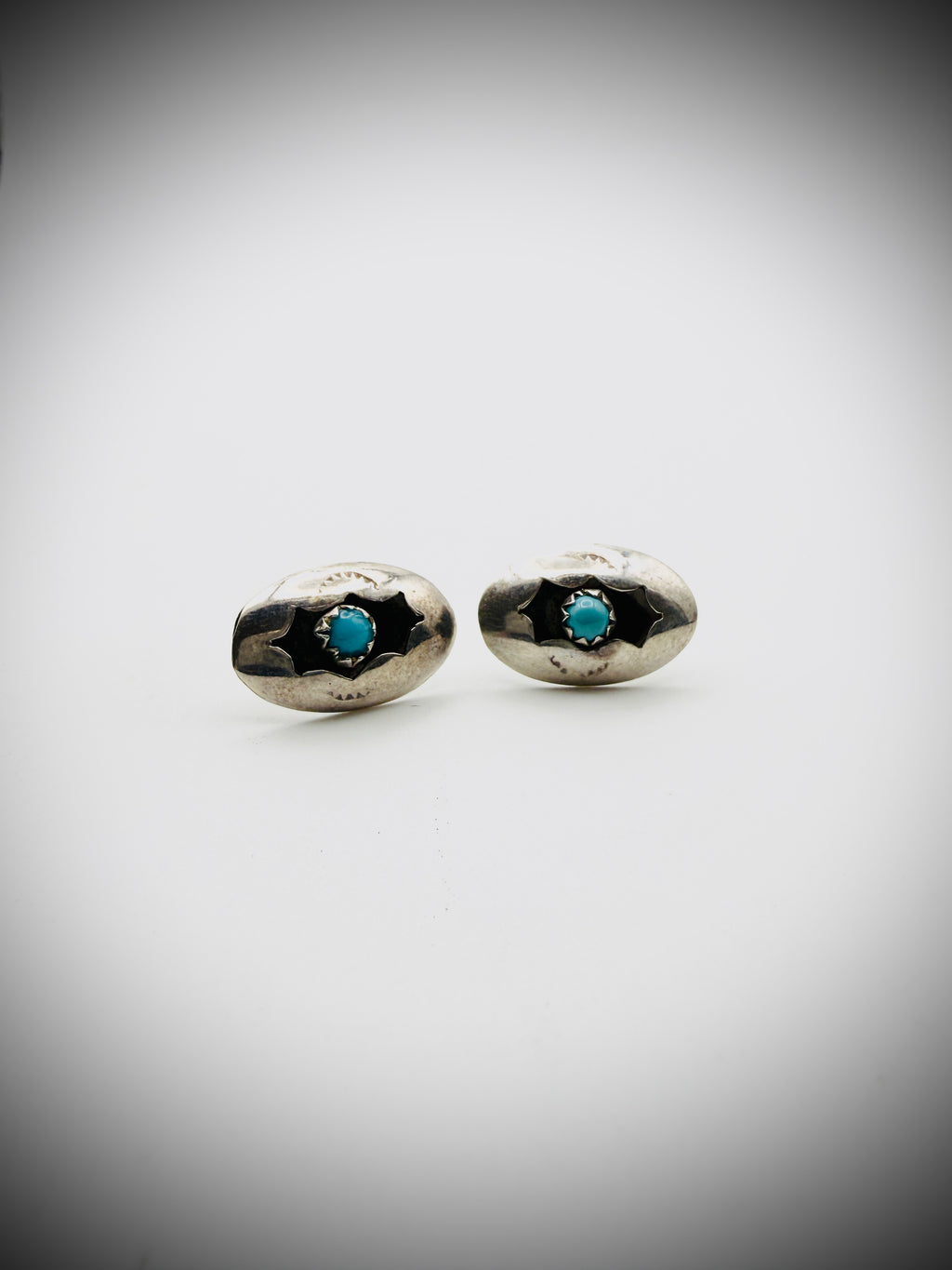 Vintage Silver Tone Turquoise Shadowbox Stud Earrings