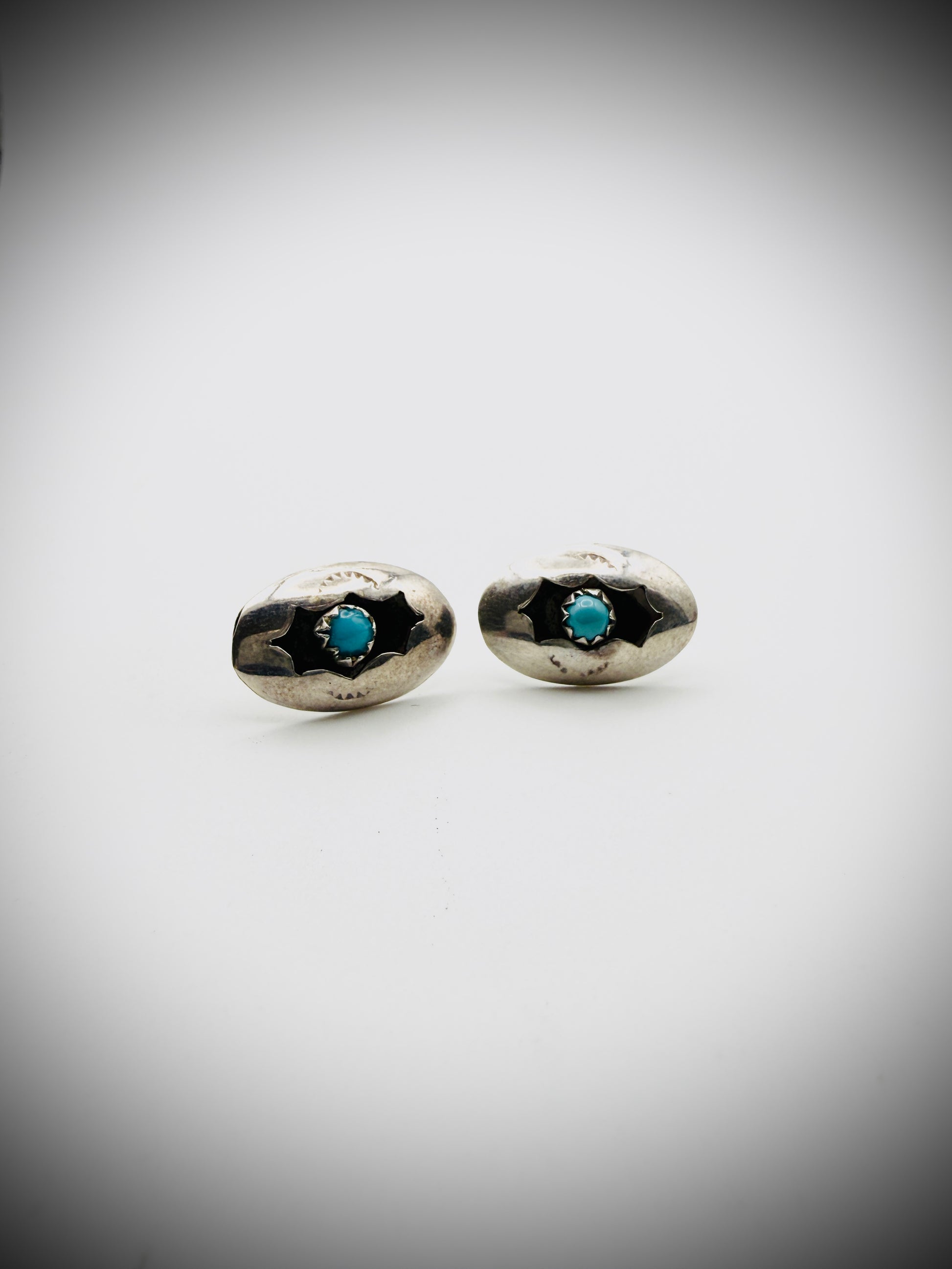 Vintage Silver Tone Turquoise Shadowbox Stud Earrings