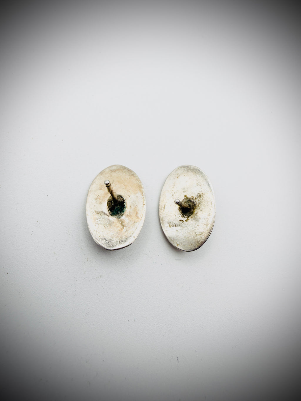 Vintage Silver Tone Turquoise Shadowbox Stud Earrings