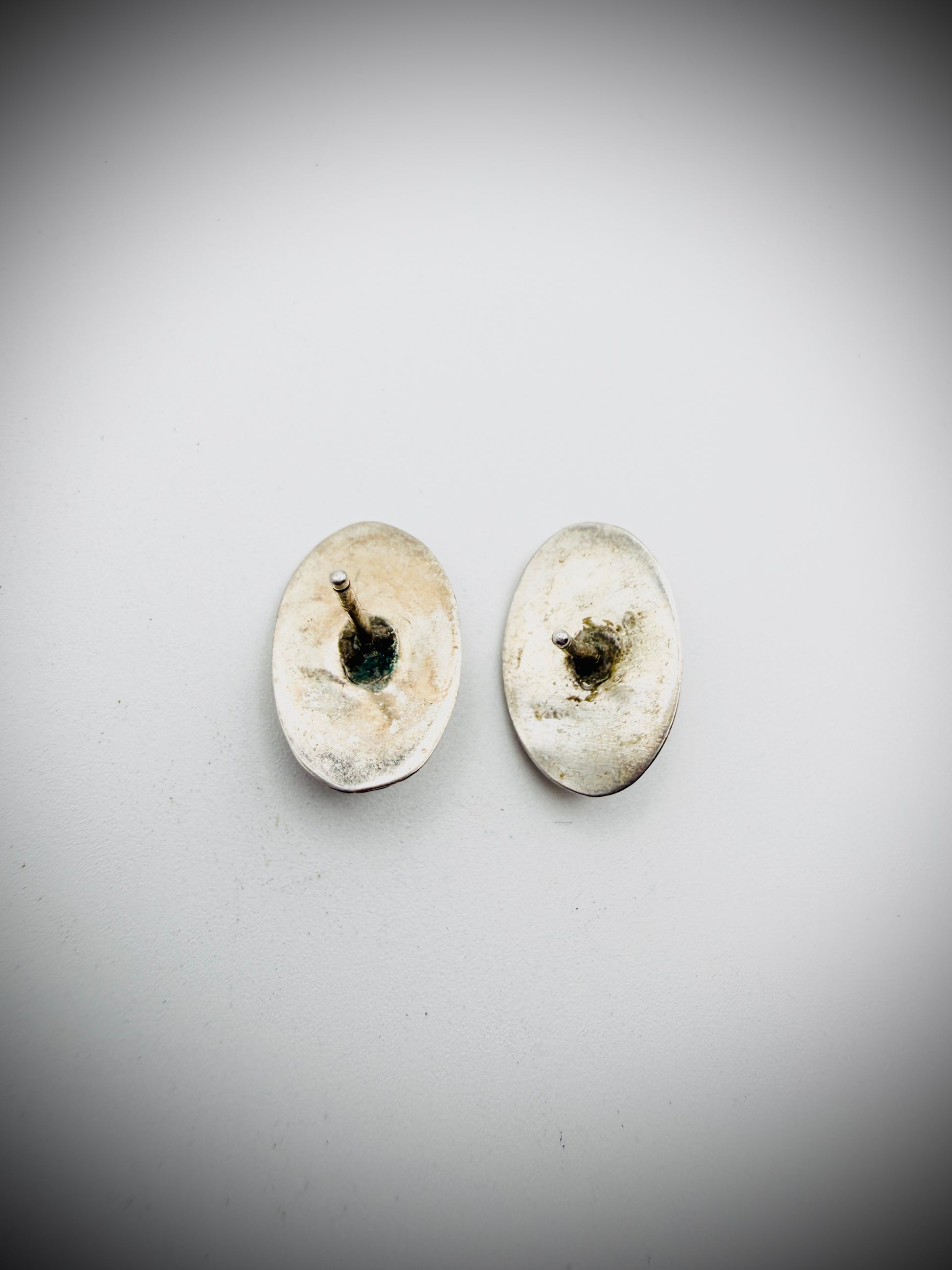 Vintage Silver Tone Turquoise Shadowbox Stud Earrings