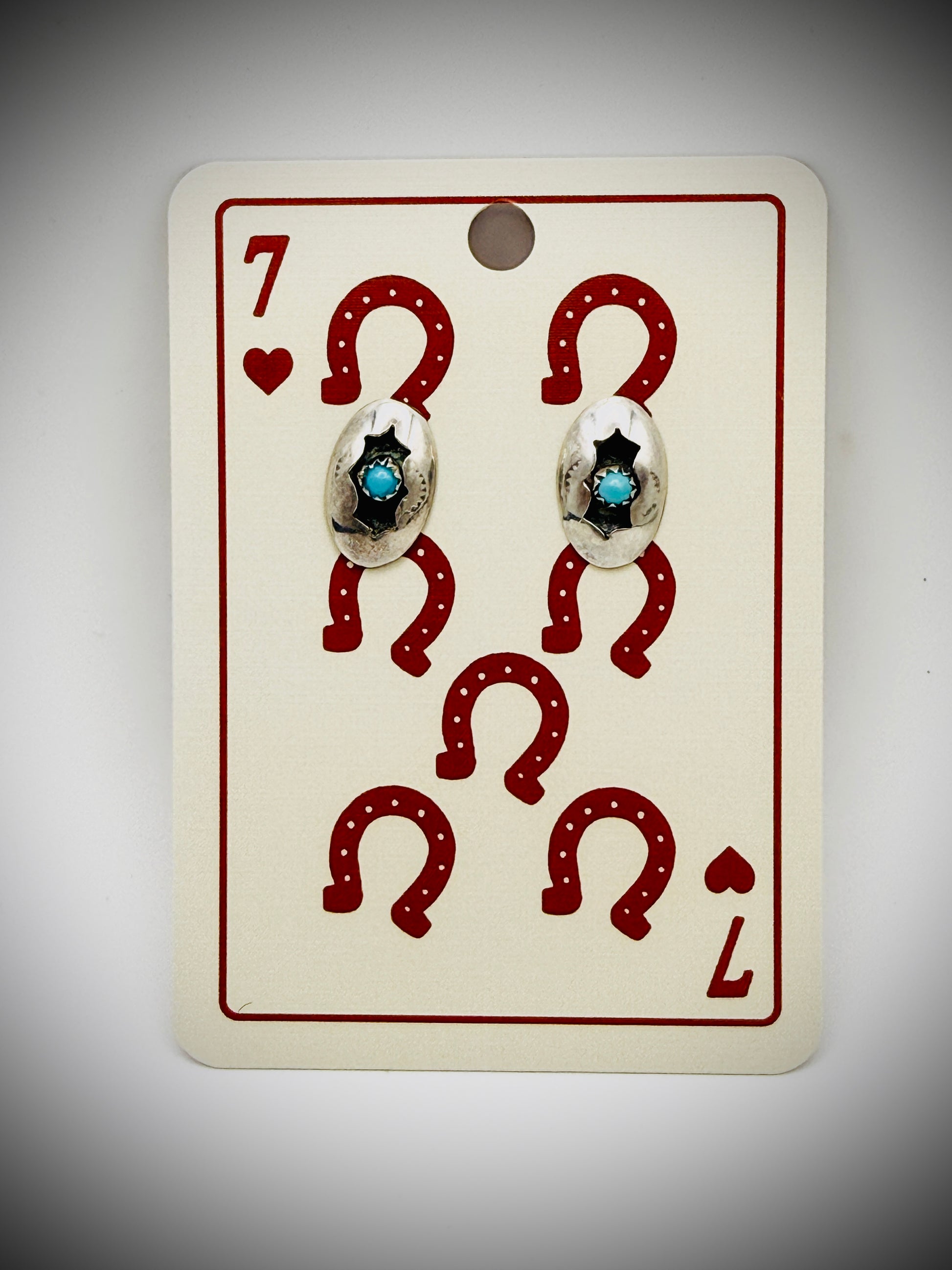 Vintage Silver Tone Turquoise Shadowbox Stud Earrings