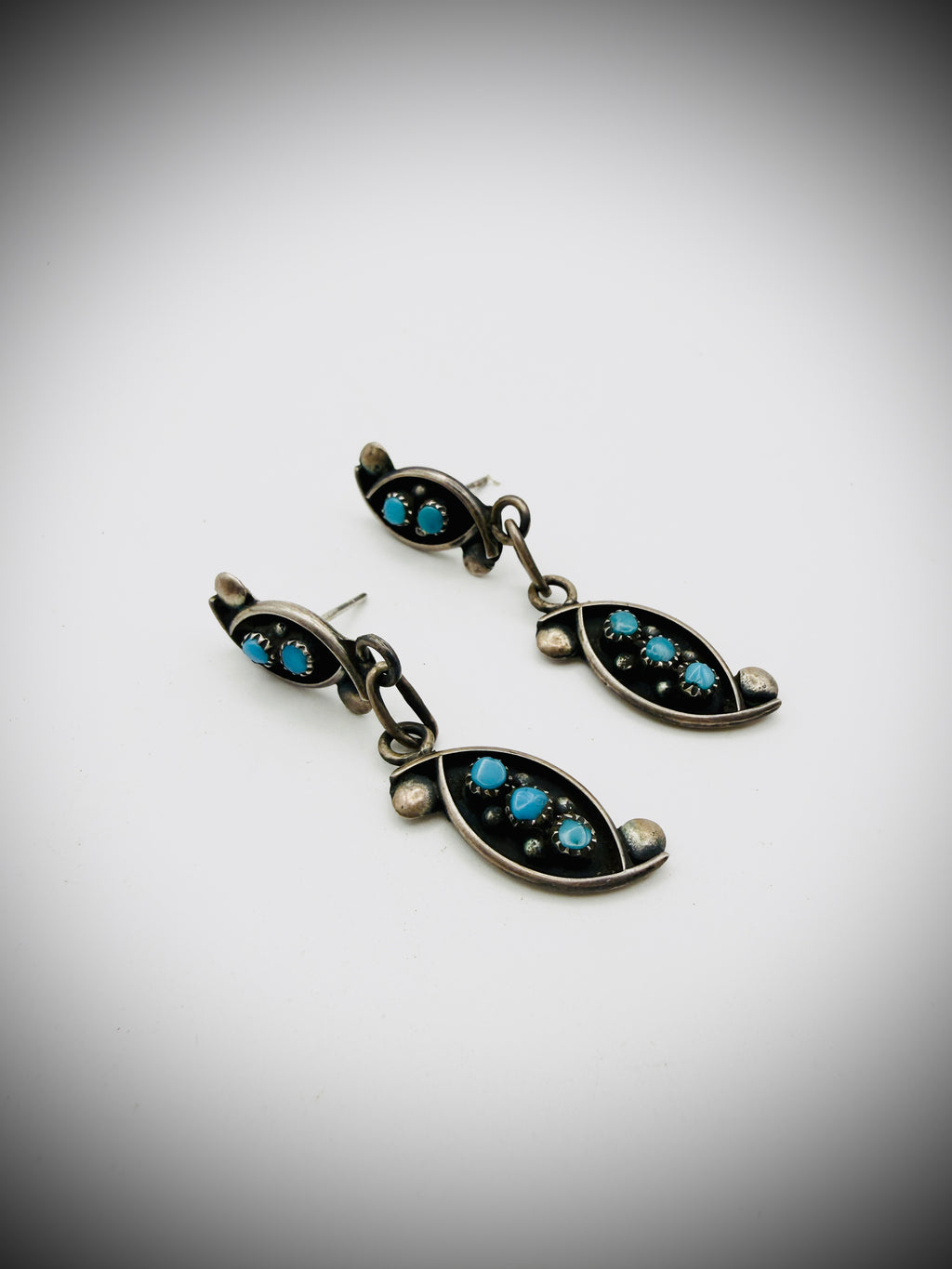 Vintage Snake Eye Turquoise Sterling Dangle Earrings