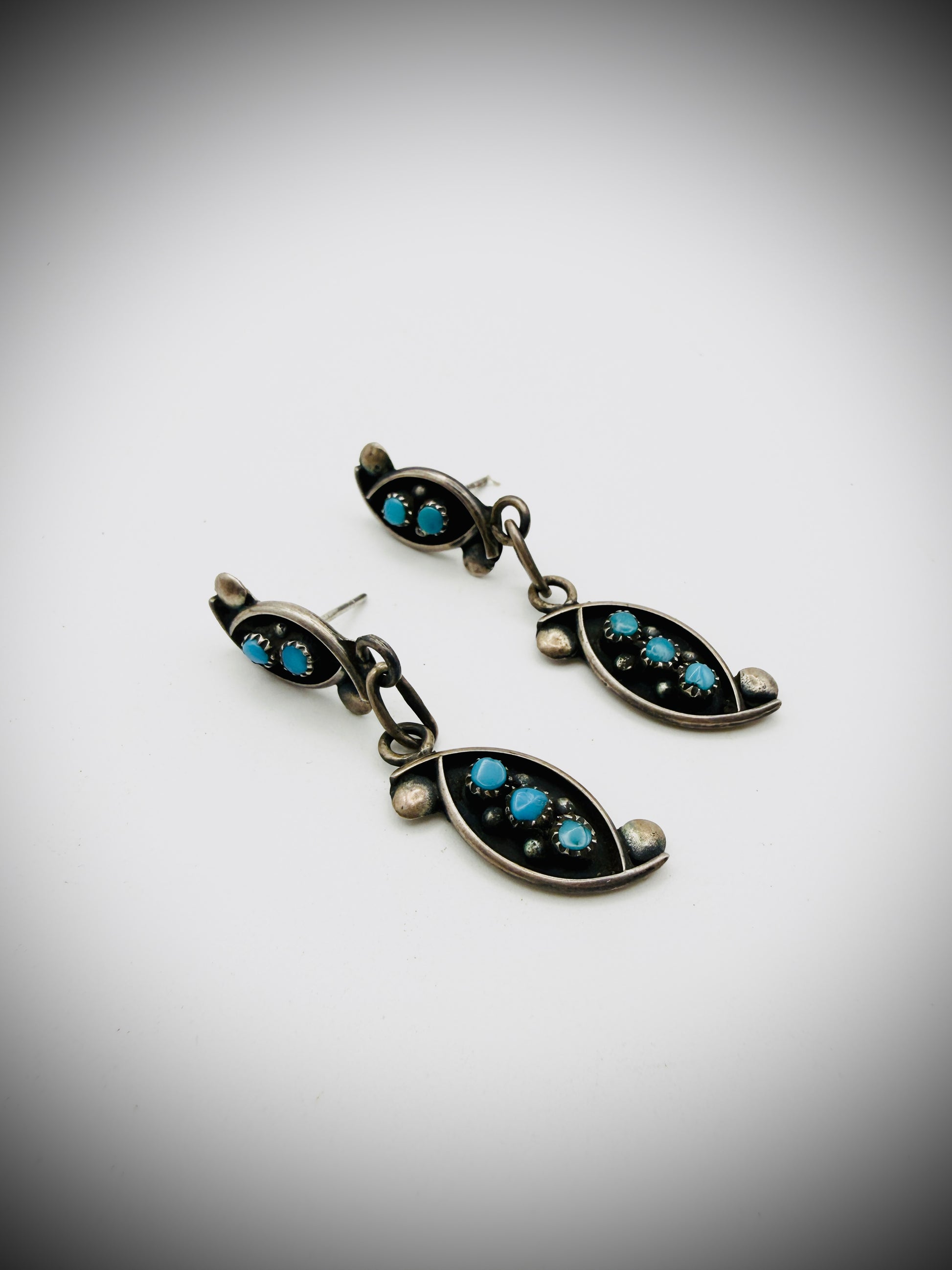 Vintage Snake Eye Turquoise Sterling Dangle Earrings