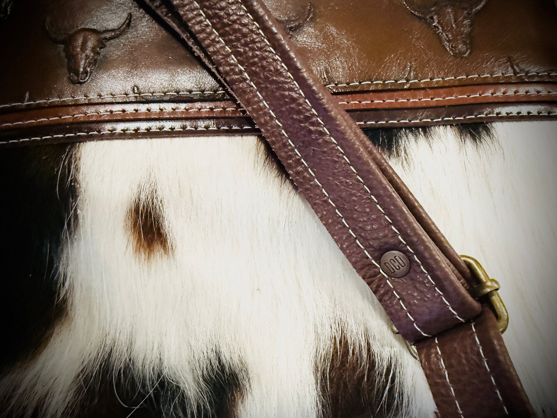 DCD “Shania” Tricolor Cowhide + Buffalo Skull Leather Crossbody | NWOT