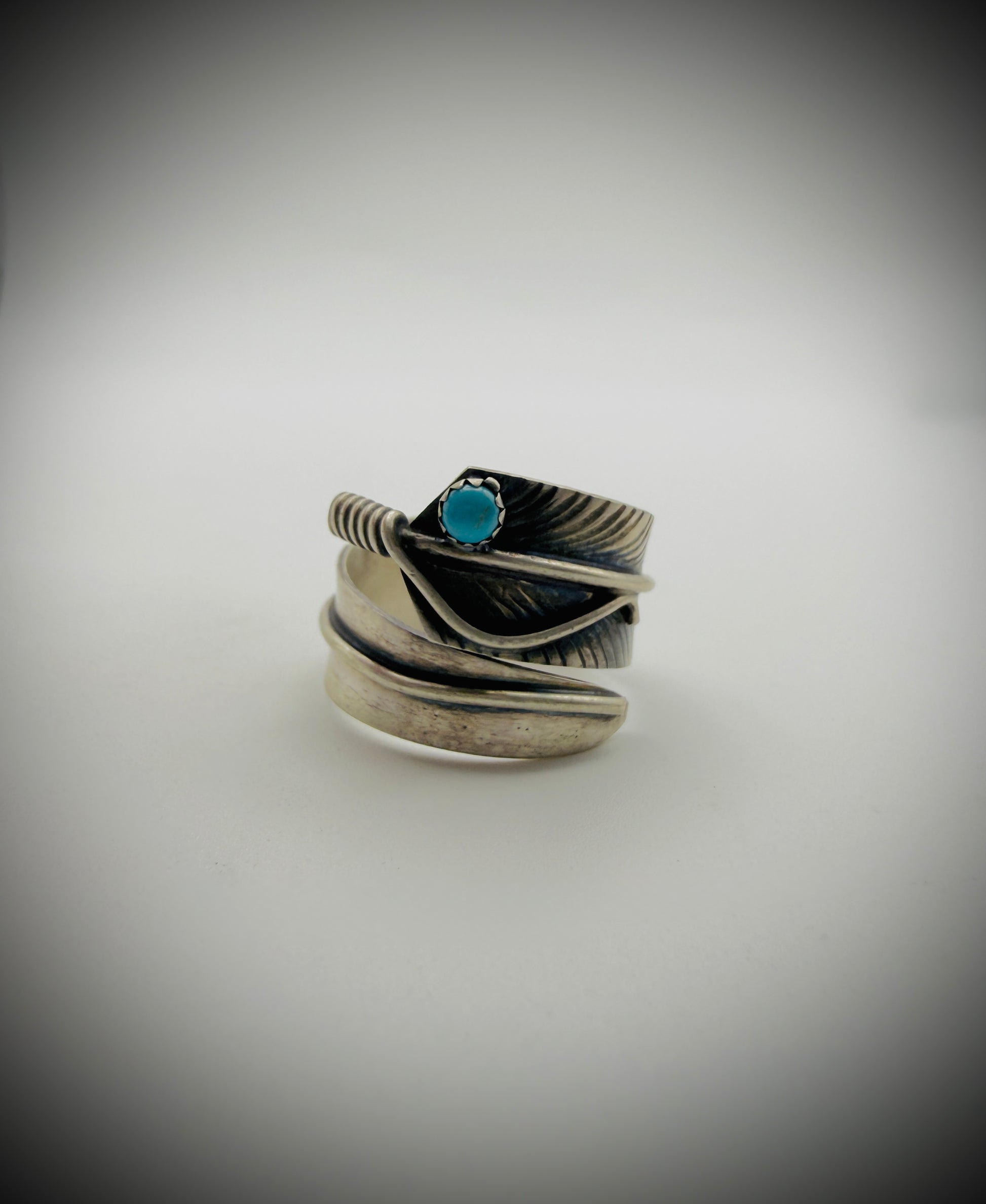 Navajo Chris Charley Sterling Turquoise Feather Bypass Ring