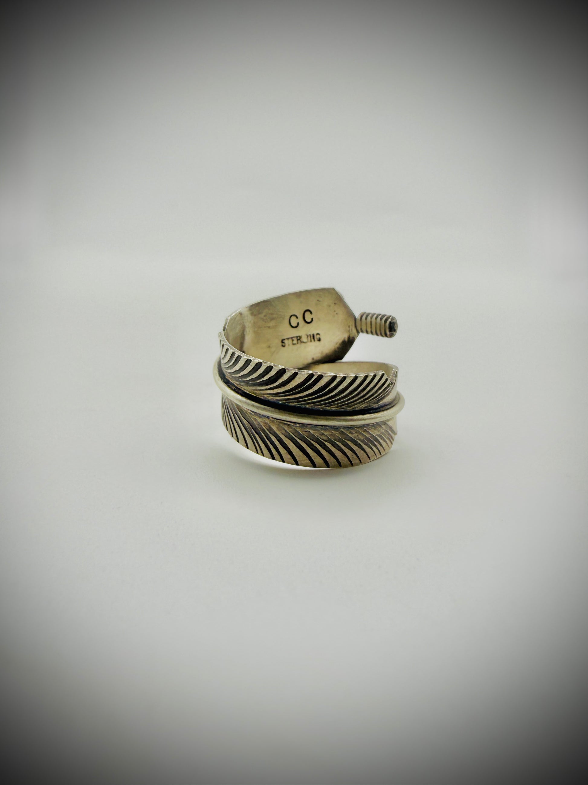 Navajo Chris Charley Sterling Turquoise Feather Bypass Ring
