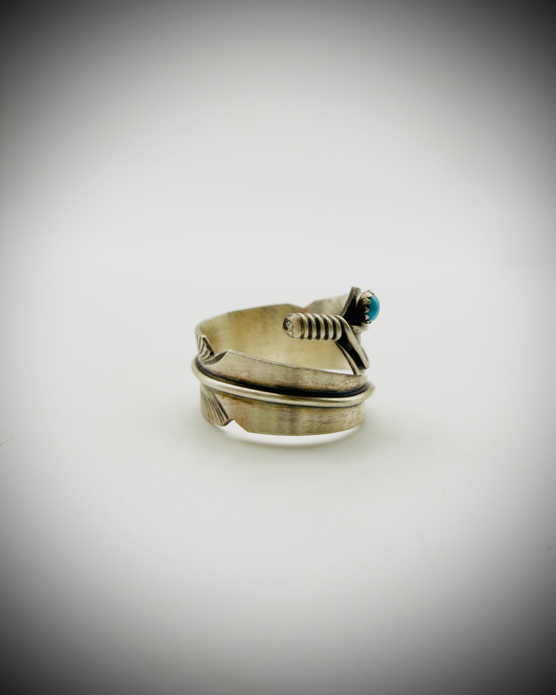 Navajo Chris Charley Sterling Turquoise Feather Bypass Ring