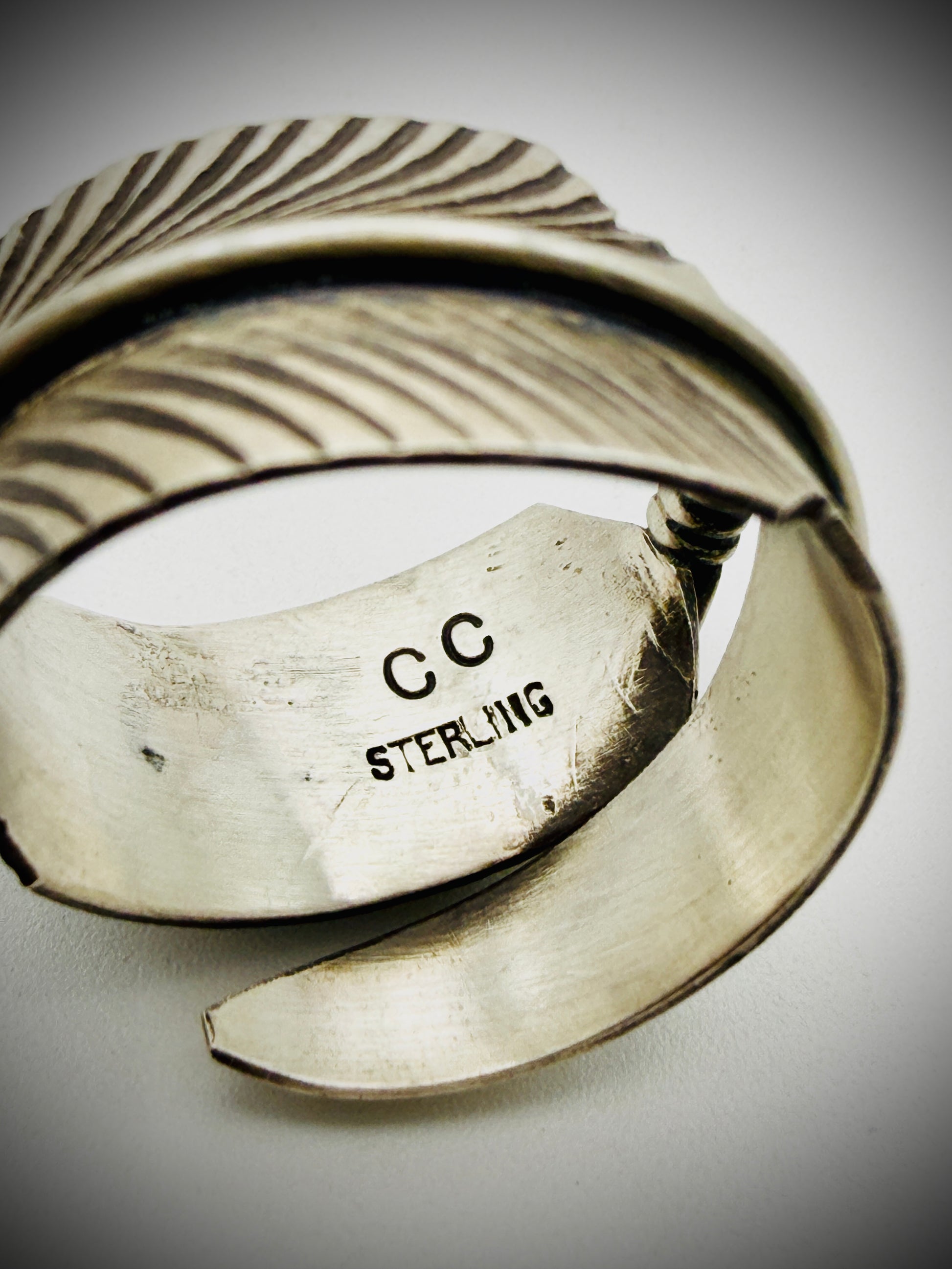 Navajo Chris Charley Sterling Turquoise Feather Bypass Ring