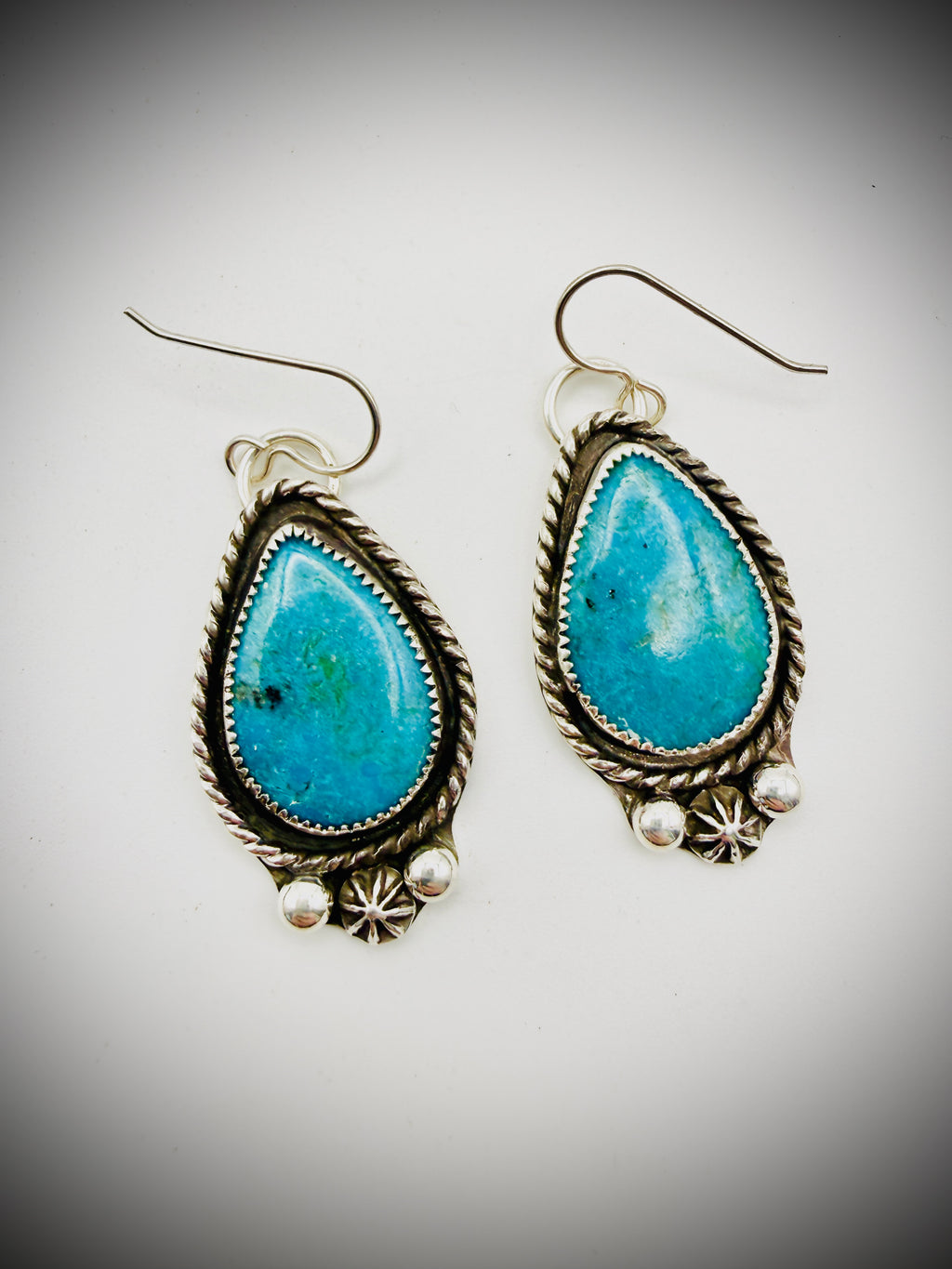 Sterling Silver Turquoise Teardrop Dangle Earrings 925 Artisan Made