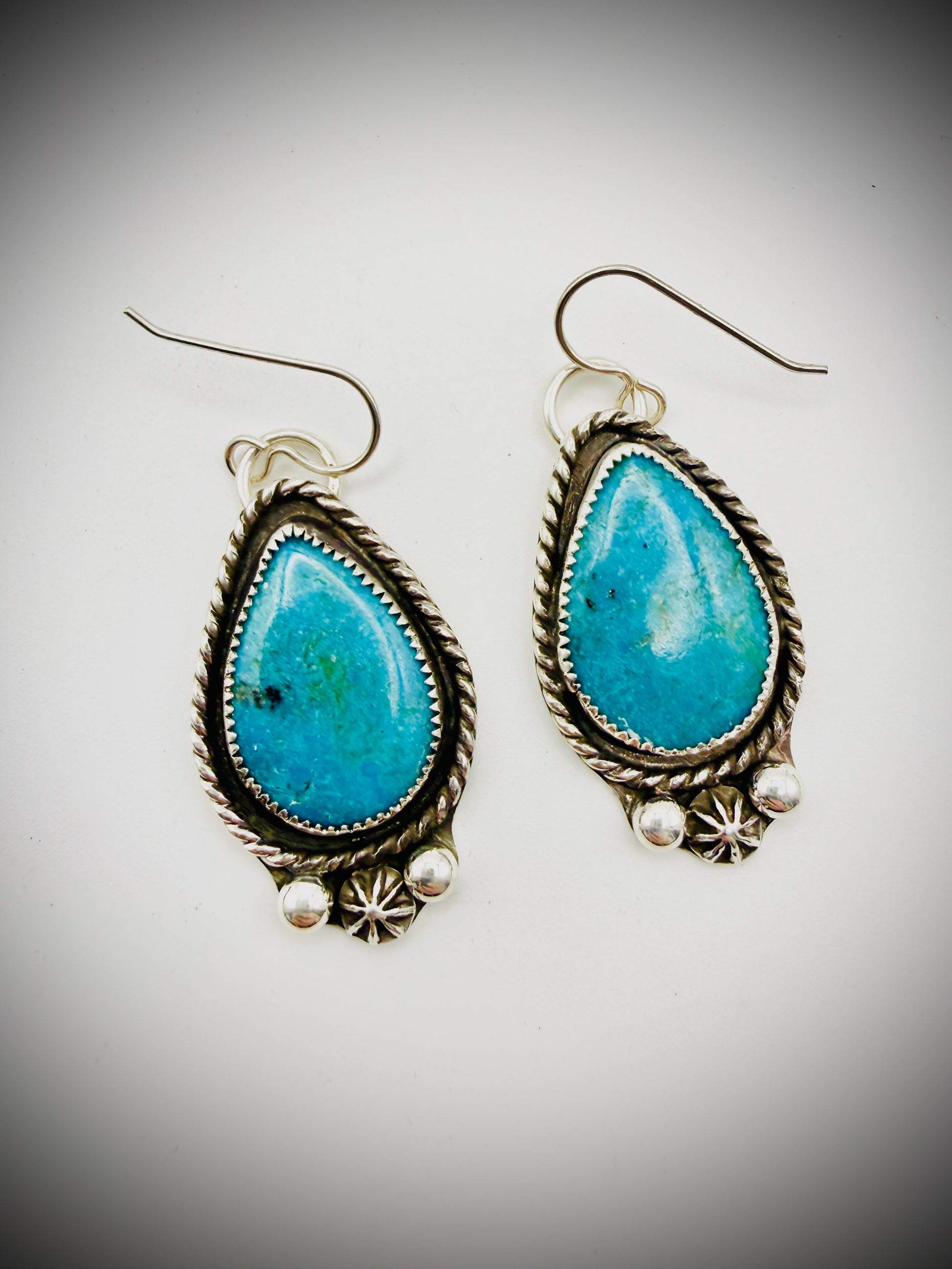 Sterling Silver Turquoise Teardrop Dangle Earrings 925 Artisan Made