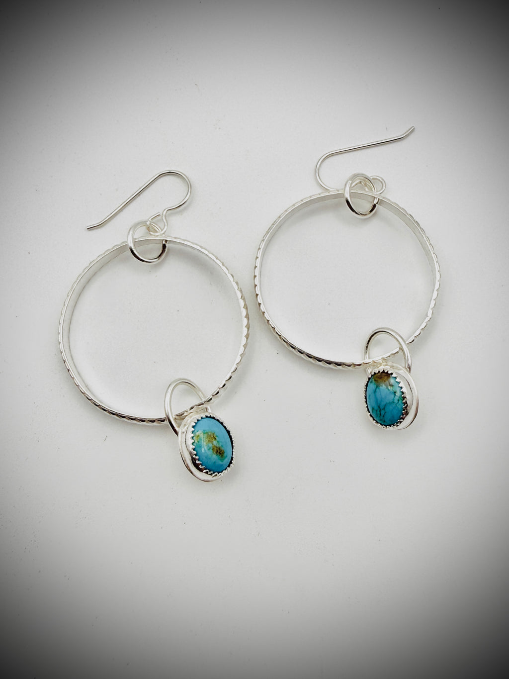 Sterling Silver Turquoise Hoop Dangle Earrings 925 Artisan Made