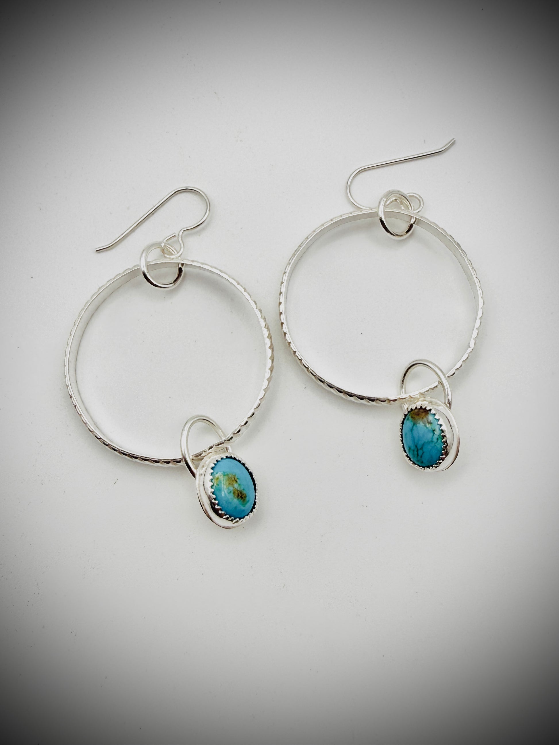 Sterling Silver Turquoise Hoop Dangle Earrings 925 Artisan Made