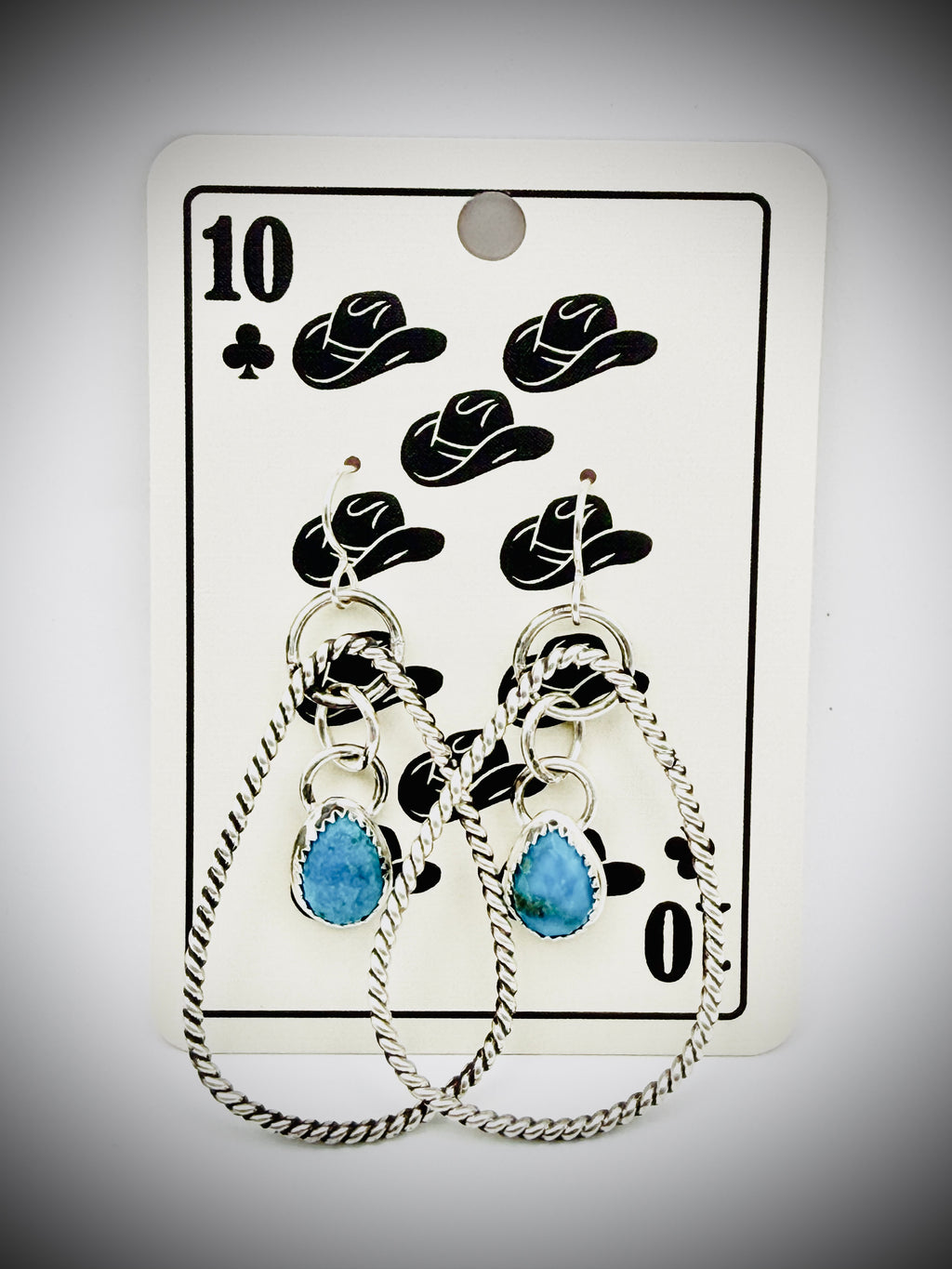 Sterling Silver Faceted Turquoise Teardrop Hoop Dangle Earrings 925