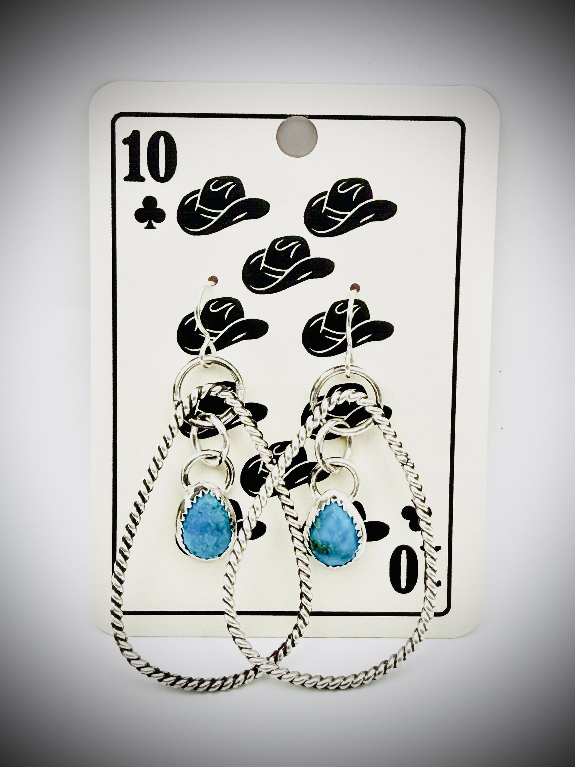 Sterling Silver Faceted Turquoise Teardrop Hoop Dangle Earrings 925