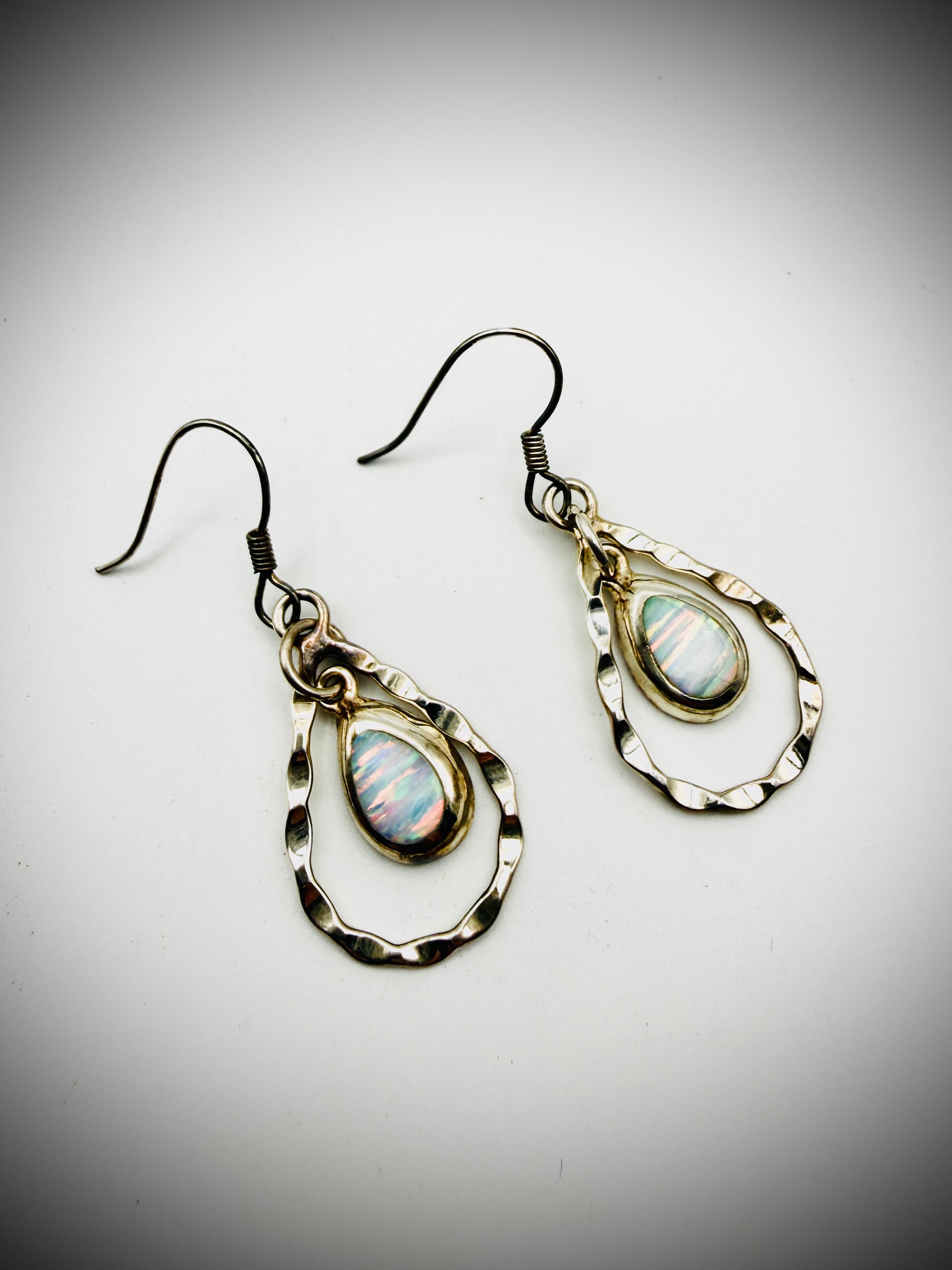 Taxco Mexico Sterling Silver Opal Dangle Earrings