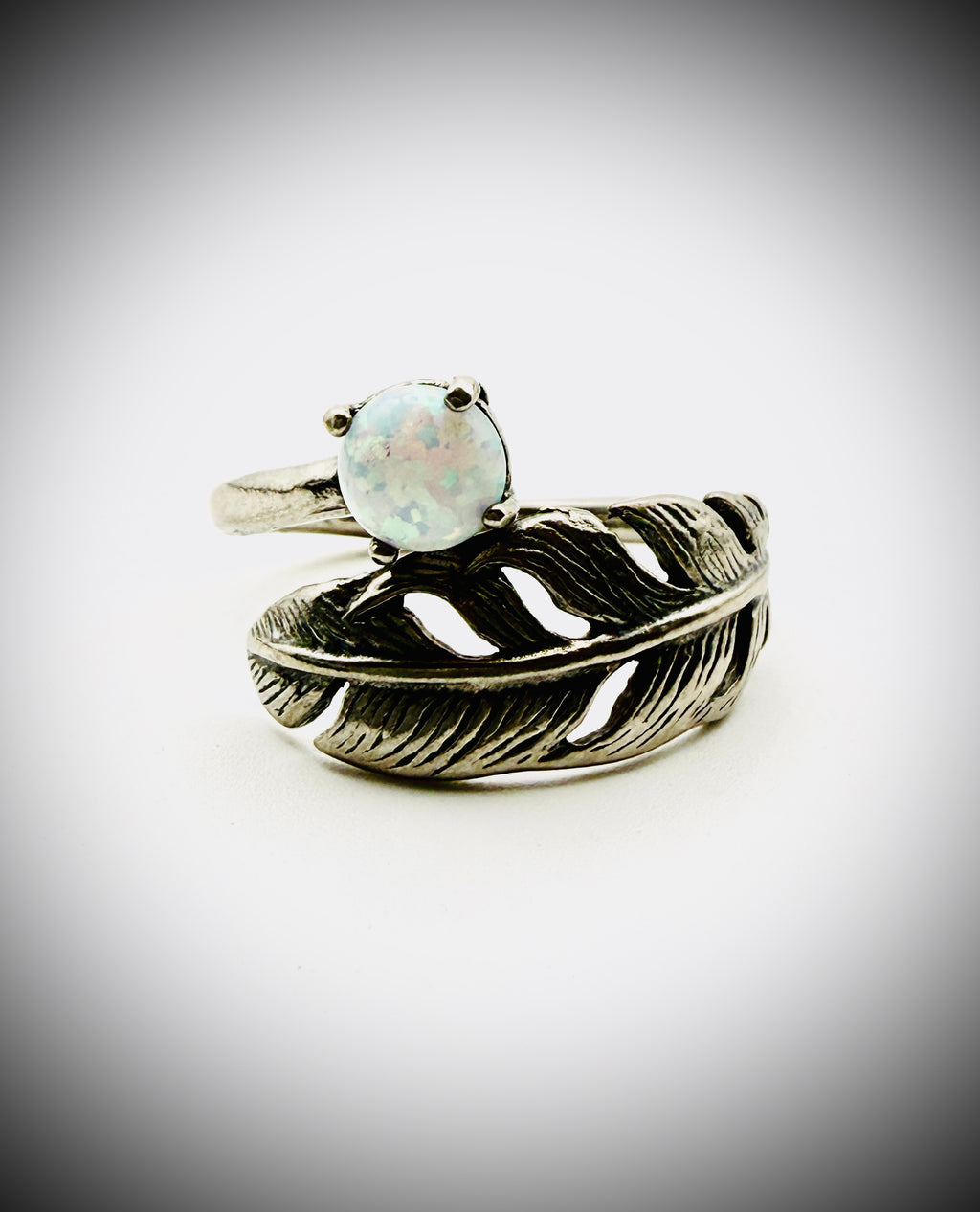 Sterling Silver Feather Bypass Opal Ring