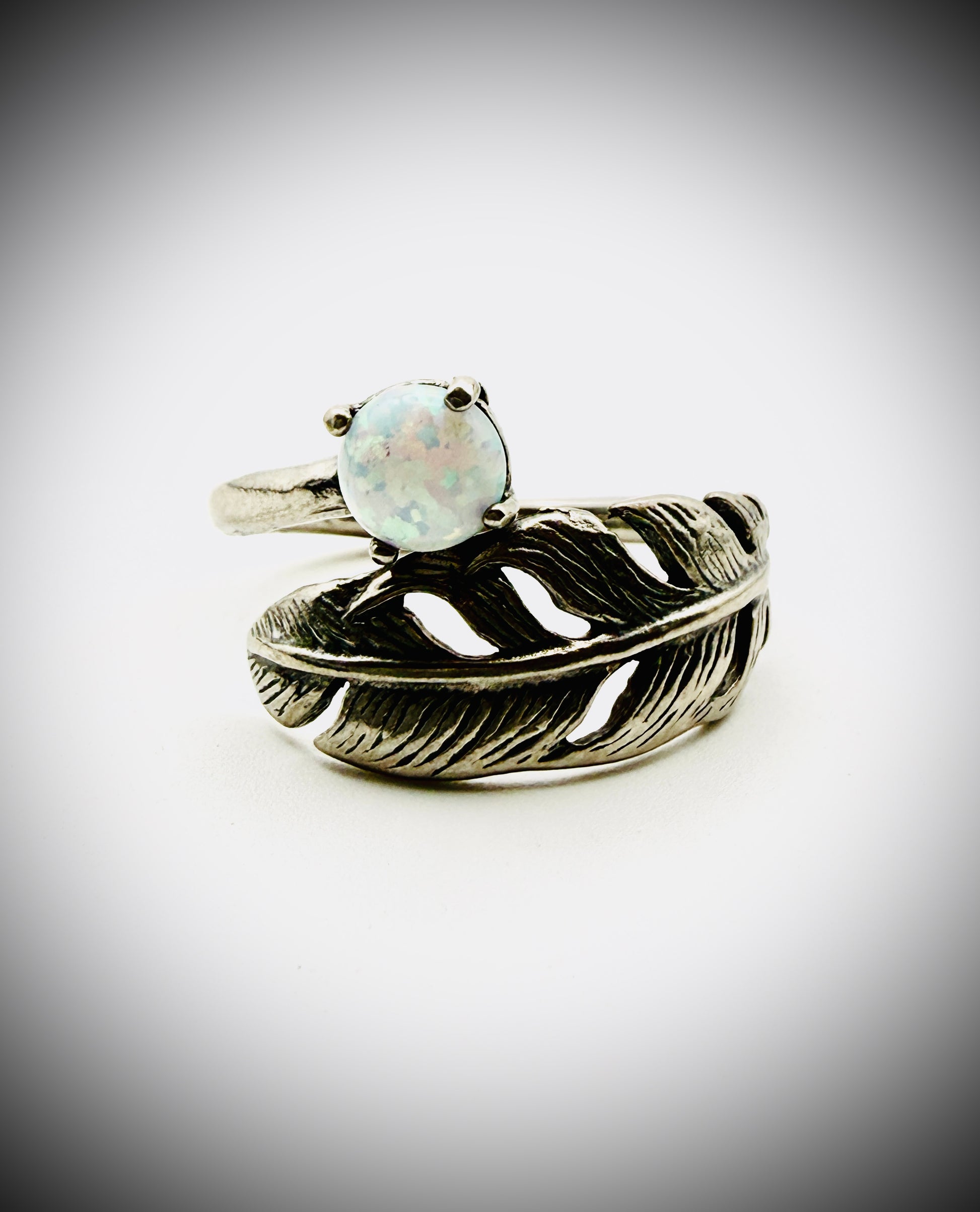 Sterling Silver Feather Bypass Opal Ring