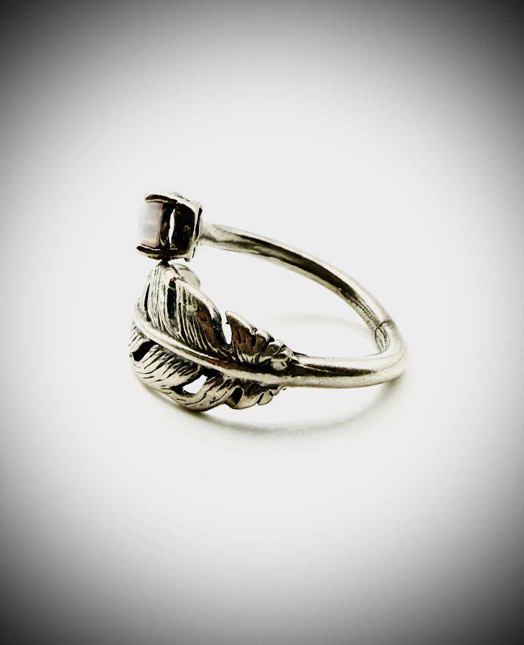 Sterling Silver Feather Bypass Opal Ring