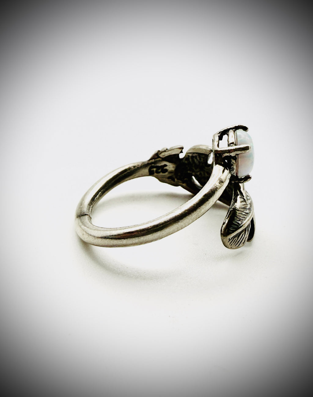 Sterling Silver Feather Bypass Opal Ring