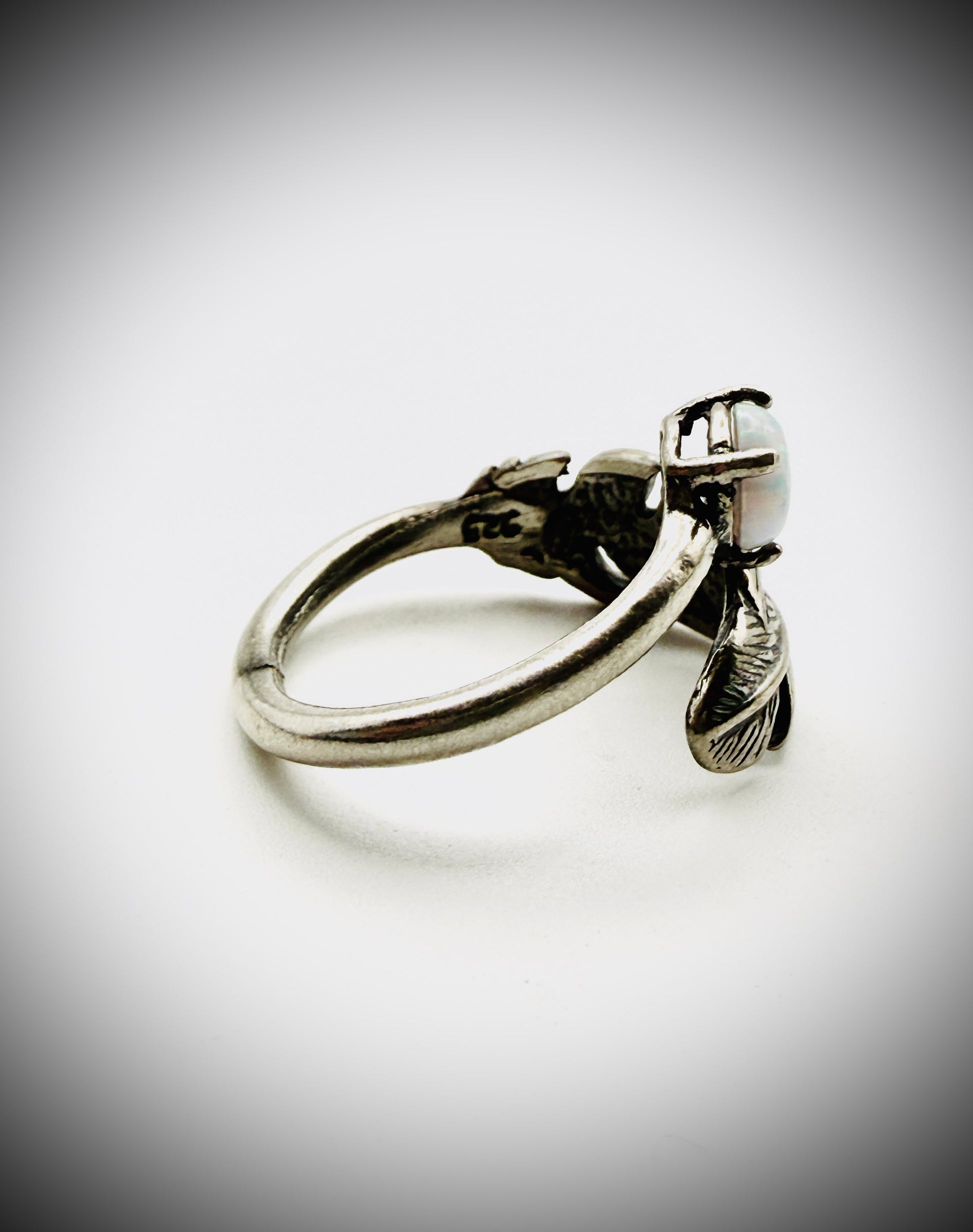 Sterling Silver Feather Bypass Opal Ring