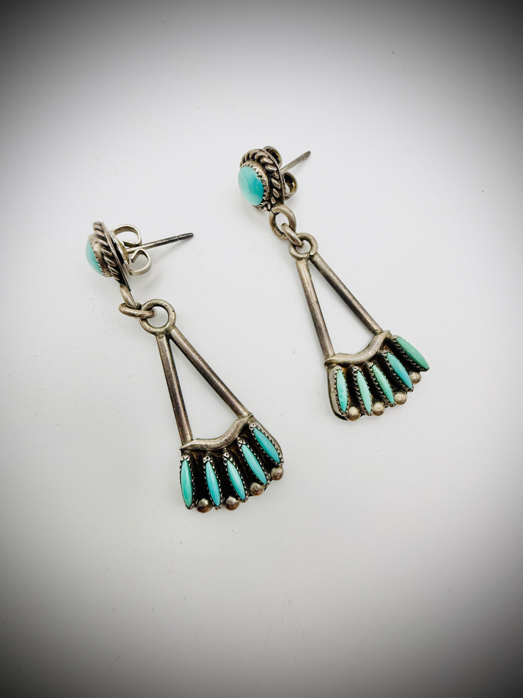 Zuni N. Haskie Turquoise Needlepoint Dangle Earrings