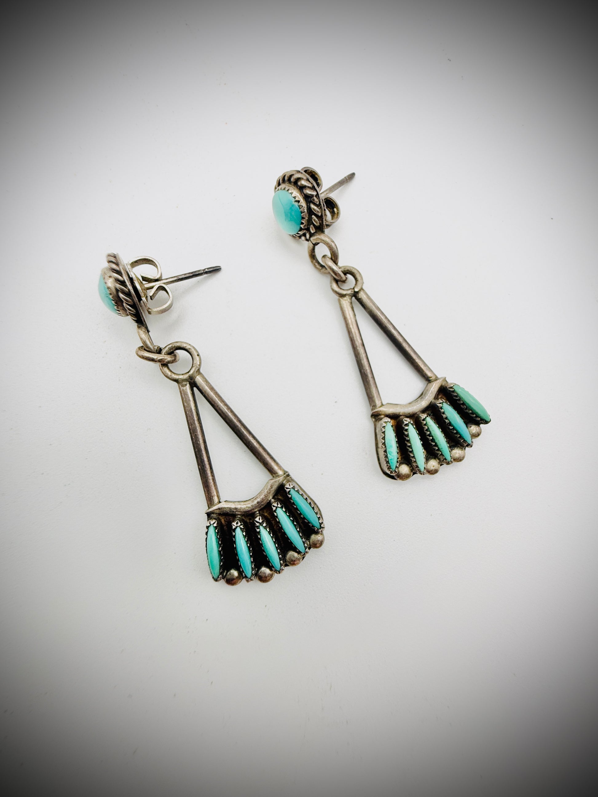 Zuni N. Haskie Turquoise Needlepoint Dangle Earrings